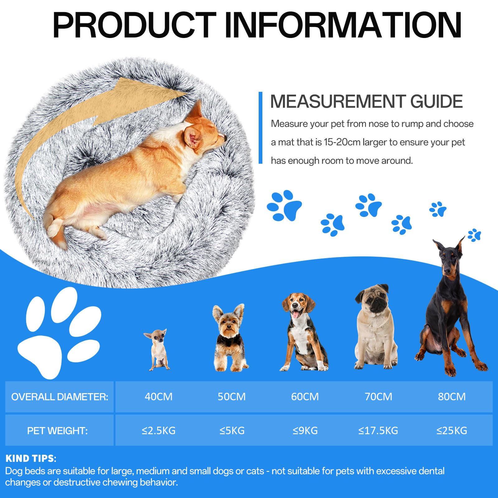 Cuccia Cane Gatto Rotondo da Ciambella Soffice Pelliccia Sintetica di Peluche Letto Per Cani e Gatti [L, Ø60 cm] Cuccia per Cane Gatto con Fondo Resistente All'acqua e Antiscivolo