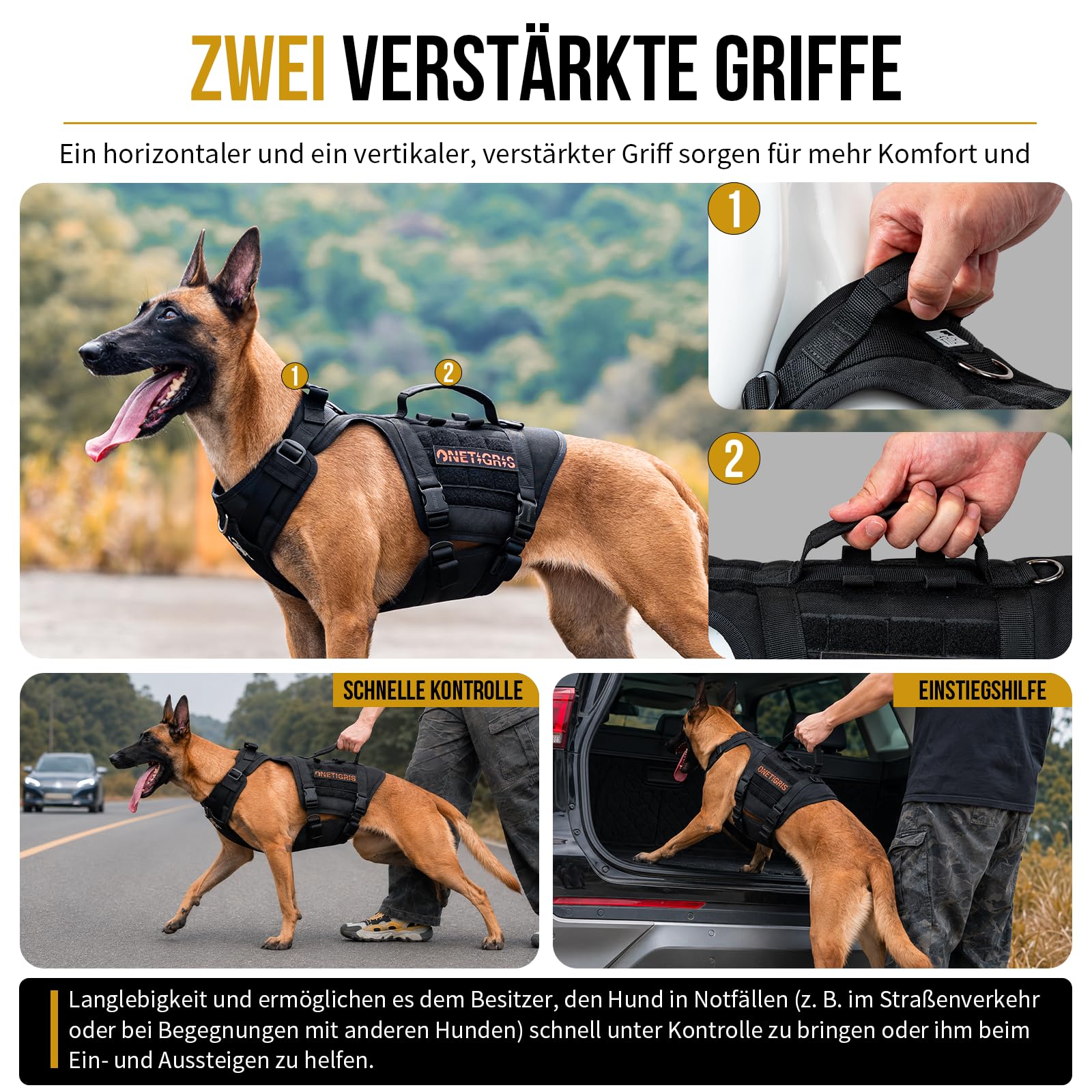 OneTigris Hundegeschirr, Titan-Flow Metallschnalle Geschirr, Schwarz L