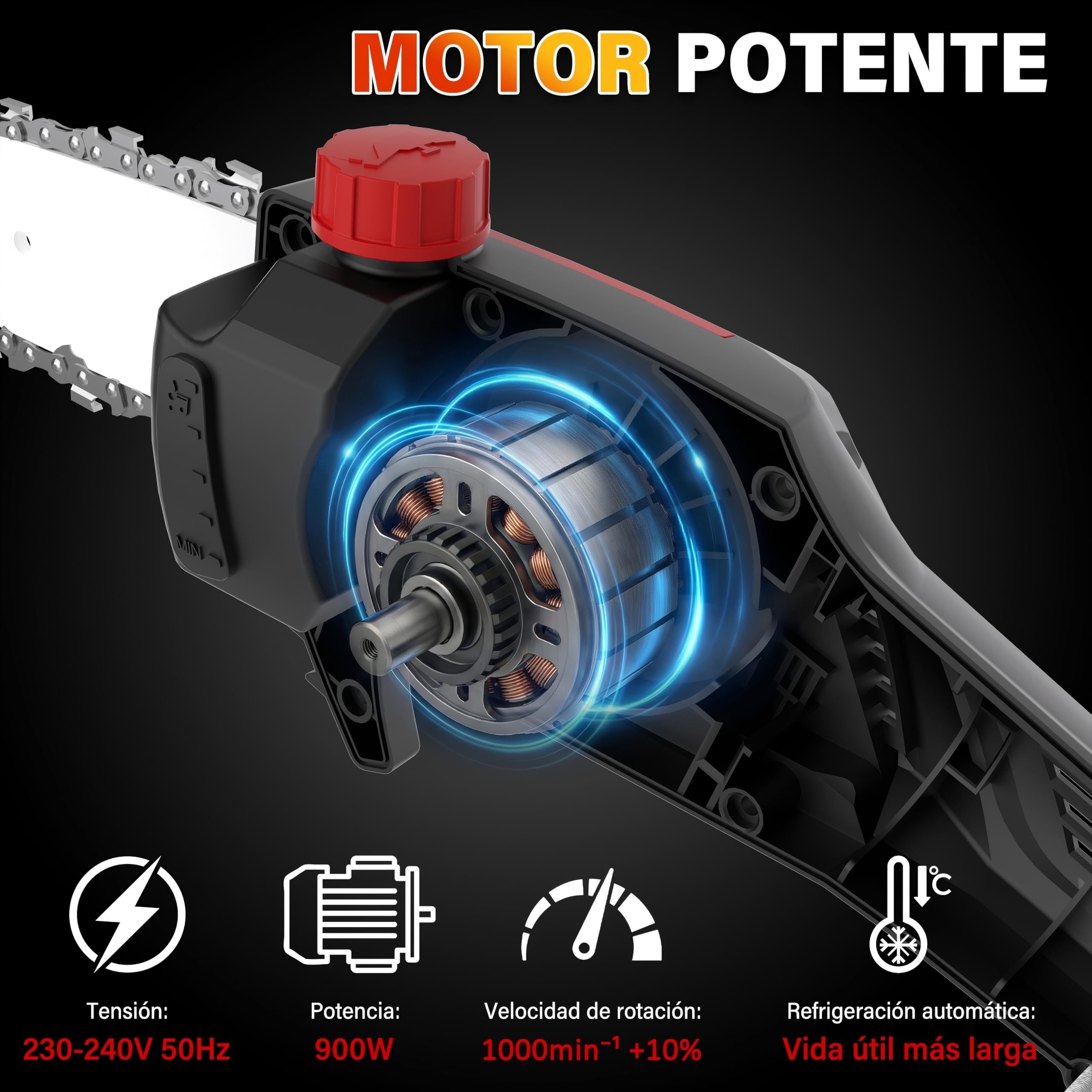 TEENO Cortasetos y Sierra eléctrica 2 en 1,Sierra y Cortasetos Pértiga a Batería con Correa Hombro,Barra Sierra 20 cm,Cortasetos 42 cm y Cuchillas Doble Acción,Incluye batería de 20V 4000mAh