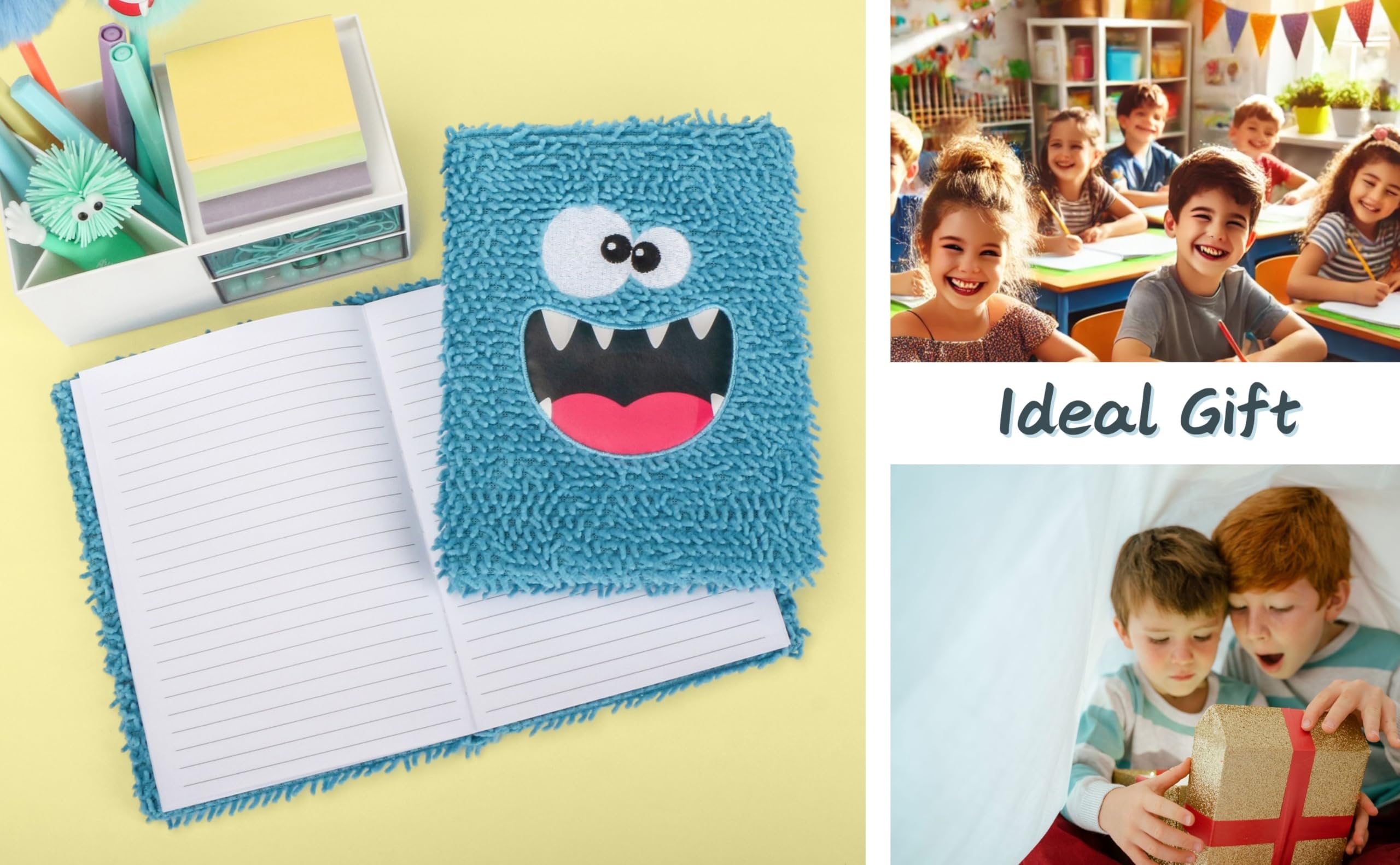 EXERZ A5 Notebook “Funky Monster”, Children Journal Diary, Notepad for Kids Fluffy and soft, Cute and Functional - Image 4