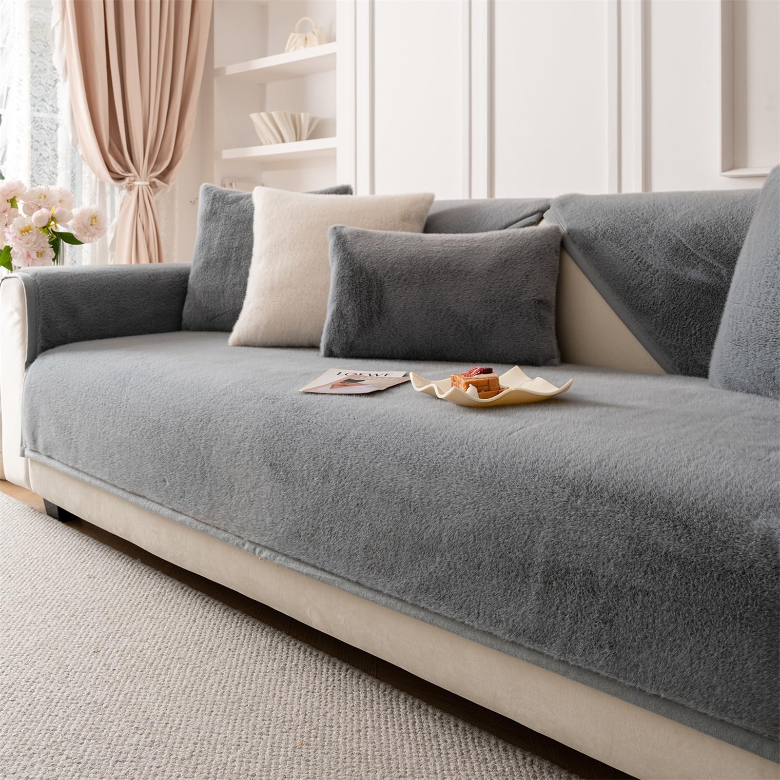 Herringbone Chenille Fabric Furniture Protector Sofa Cover 1 Seater, Non-Slip Sofa Slipcovers for Corner L Shape, Thick Textured Sofa Cushion Covers Furniture Protector (Grey,70x70cm) — view 22