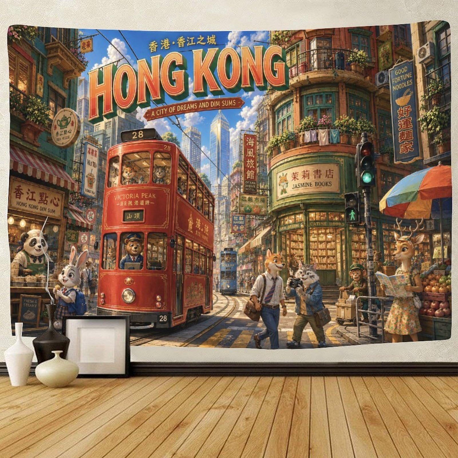 GPMNBCXZK Hong Kong Cityscape Tapestry for Bedroom 3D Print Wall Hanging Decor Tapestries Poster Home Decoration Bedroom Dorm 70cmx100cm