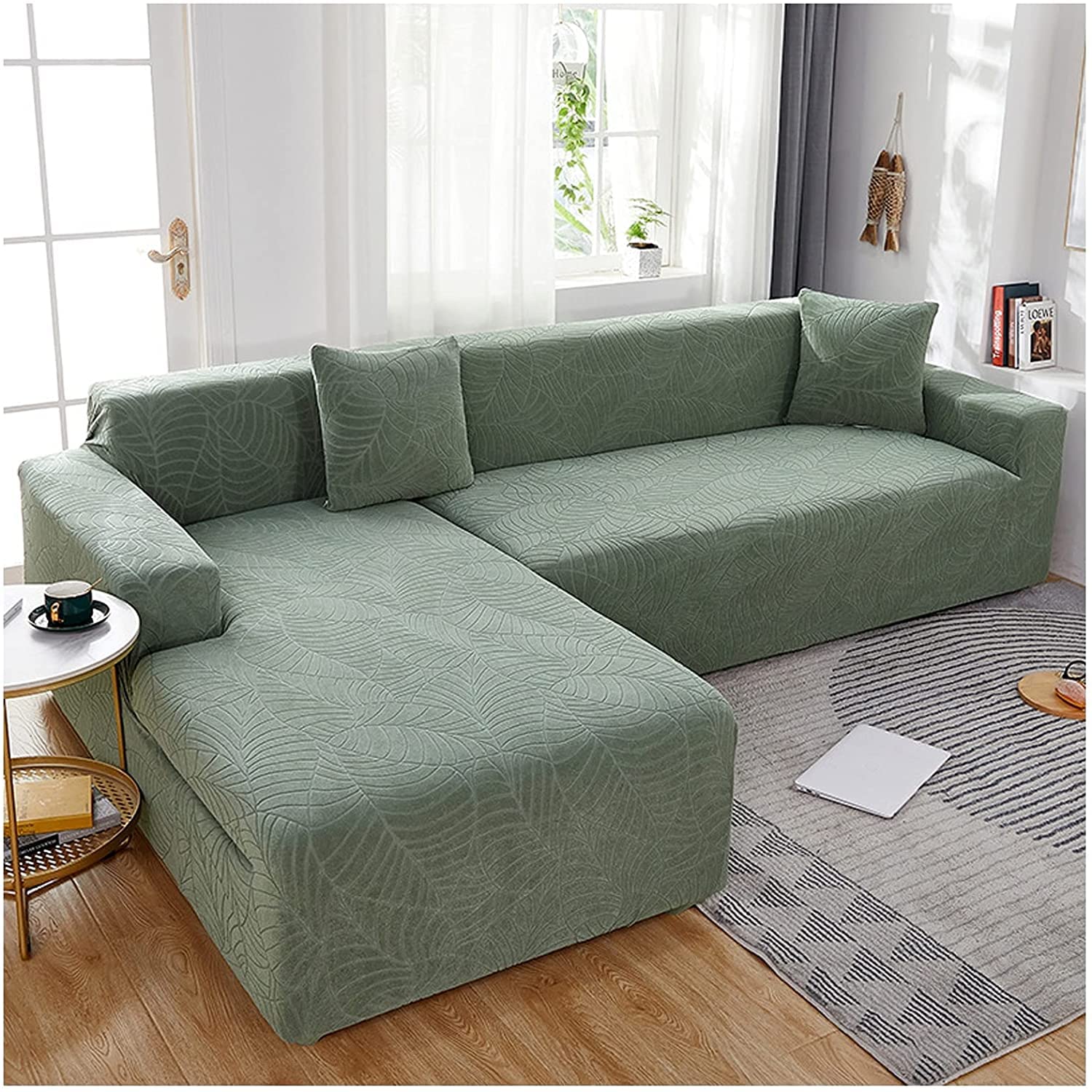 MGEMJMJ Elastic Upgrade Sofa Cover Stretch Sofa Covers, Jacquard Chaise Lounge Set Non Slip For Living Room Couch Cover(Size:3 Seater 190~230cm,Color:E)