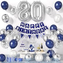 80th Birthday Decorations Navy Blue Silver, Birthday Balloons Set