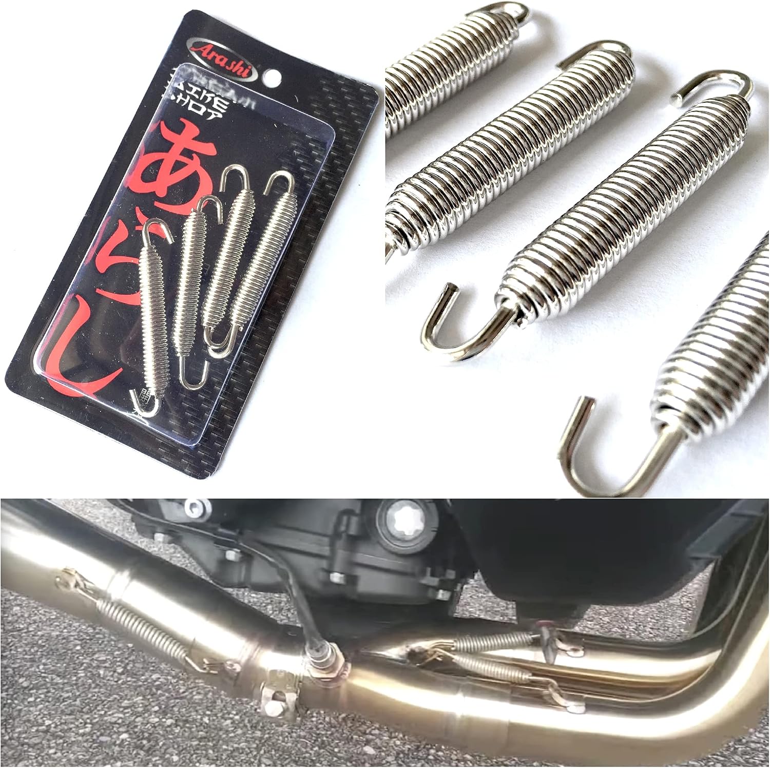 Arashi 78mm 3.07" Universal Motorcycle Muffler Springs Exhaust Kit Stainless Steel Silver Pack of 4