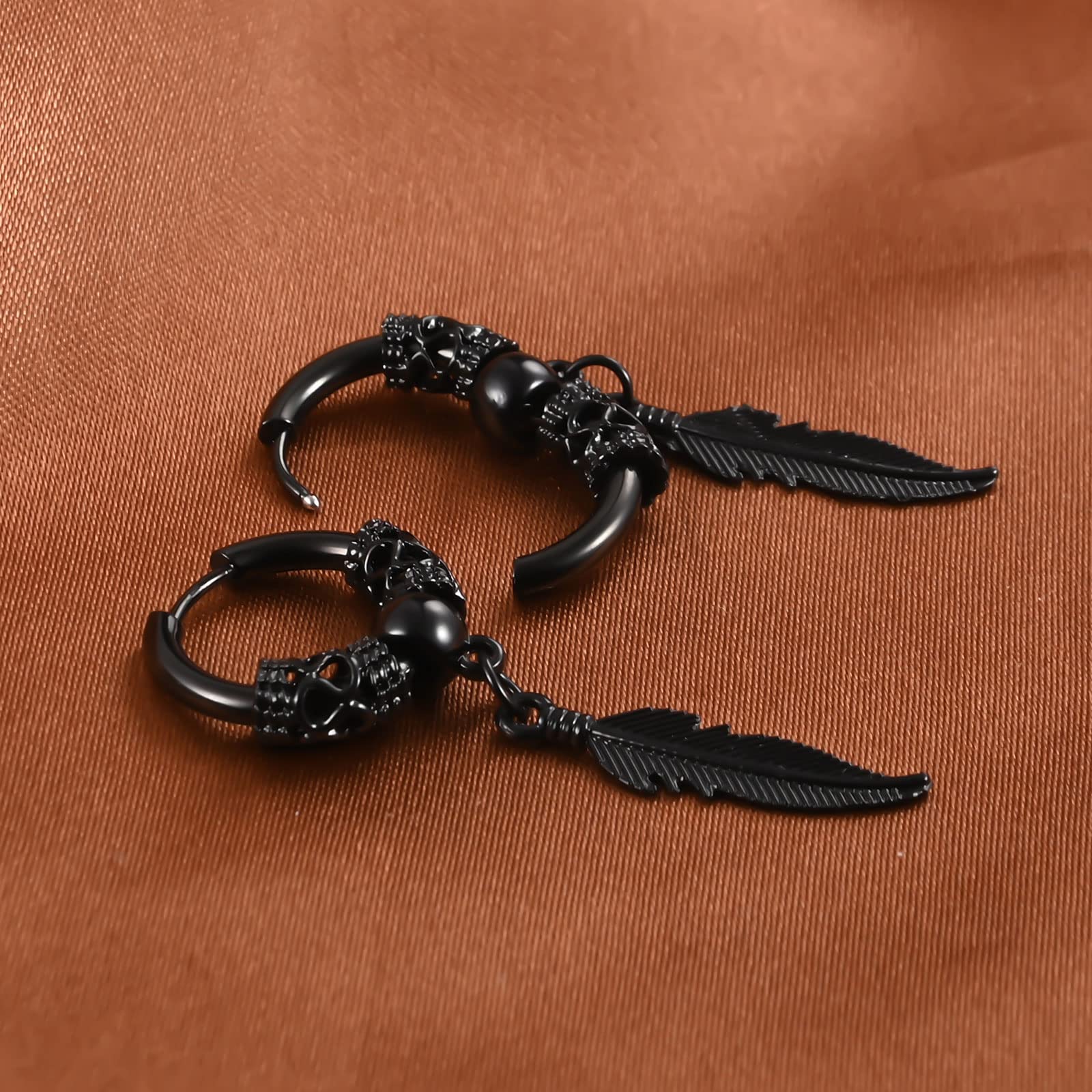 Kolczyki koła z piórami punk stal nierdzewna liść huggie kolczyki sztyfty na zawiasach unisex piercing biżuteria obręcz wiszące kolczyki dla kobiet mężczyzn, Stal nierdzewna, Bez kamieni szlachetnych