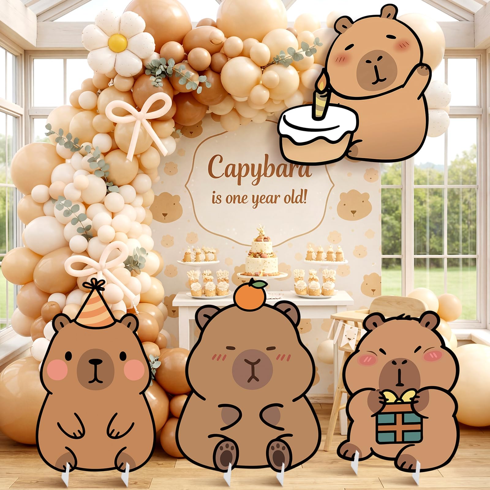 Photo 1 of BrightRow 4 Pcs Large Capybara Birthday Party Decorations Capybara Cardboard Cutout 24 Inch Cute Funny Animal Standup Yard Signs for Indoor Outdoor Party Photo Prop Backdrop Supplies