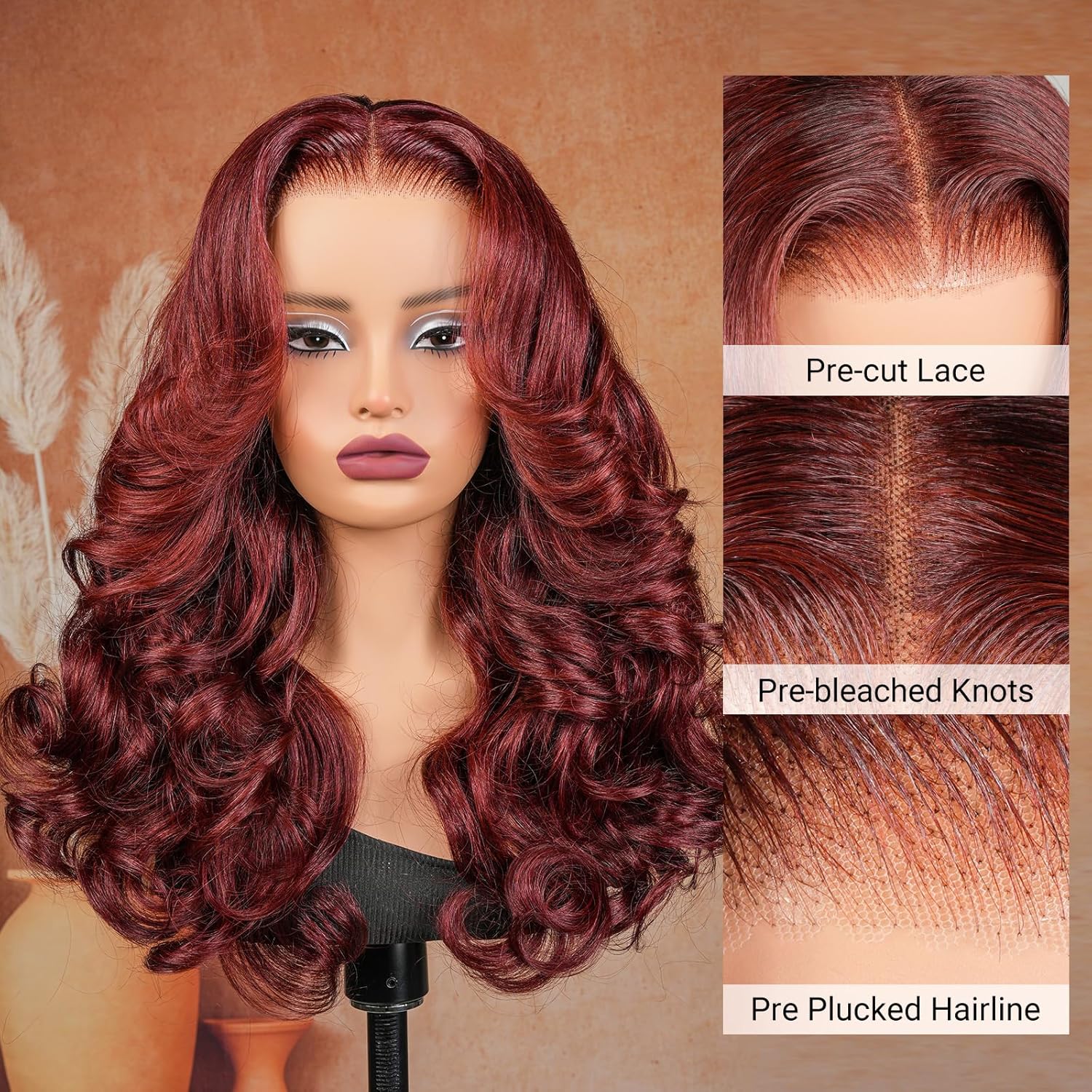 Yolissa Hair 99j Burgundy Lace Front Wigs Human Hair Loose Body Wig 7x5 Lace Closure Human Hair Wig Pre Plucked Pre Cut Ready To Go Glueless Red Wine Colored Wigs 22inch