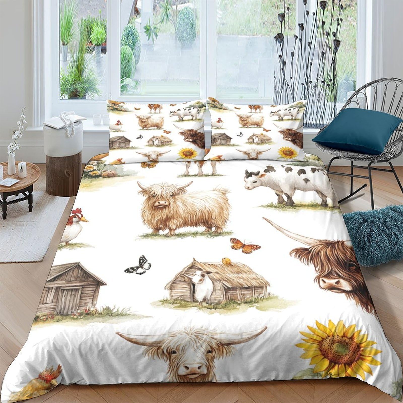 Ctjqhvkz Style-9 3D Printed Highland Cow Fitted Sheet Microfiber Farm Animal Mattress Cover For Bedroom Decor Dorm Room Protection Single（135X200cm）