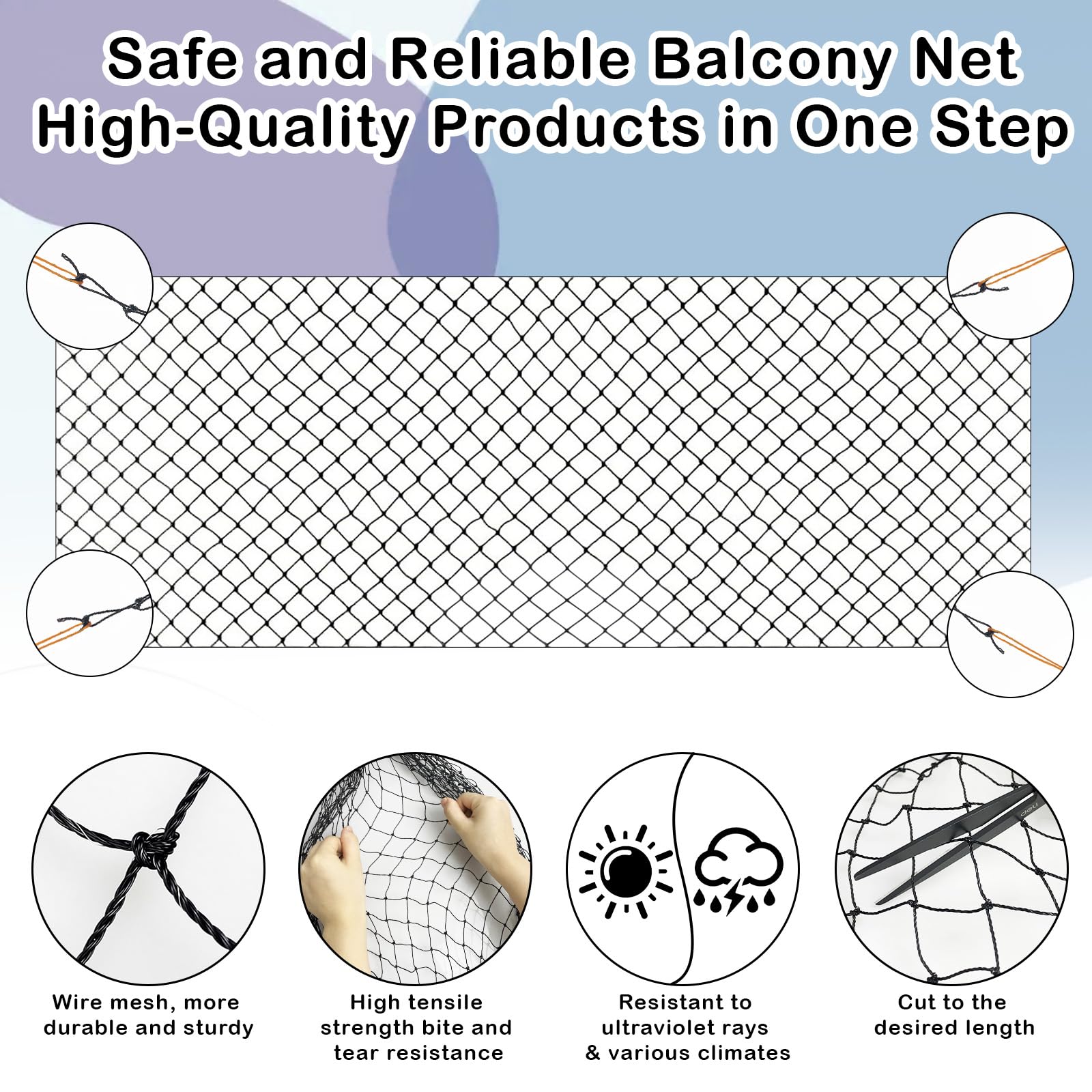 Filet Chat Balcon, Filet Métallique Renforcé pour Chat de Fenêtre 4x3m, Filet Robuste Anti-Morsure, Résistant aux Intempéries, Protection Balcon Chat, Accessoires d'Installation Inclus (Noir)