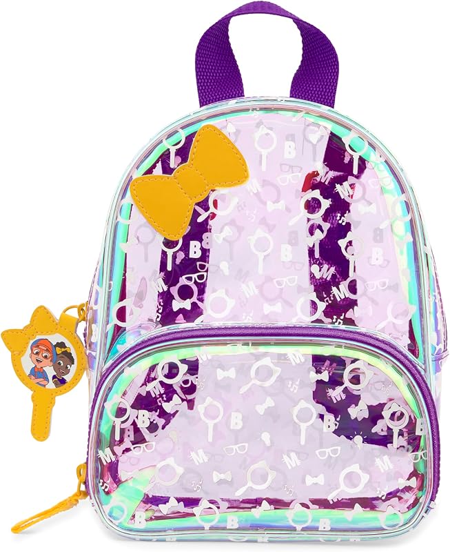 Skip Hop x Blippi Meekah Mini mochila para niños pequeños con diseño transparente, correas acolchadas ajustables, bolsillo frontal con cremallera y tirador de cremallera con personajes, edad 3+