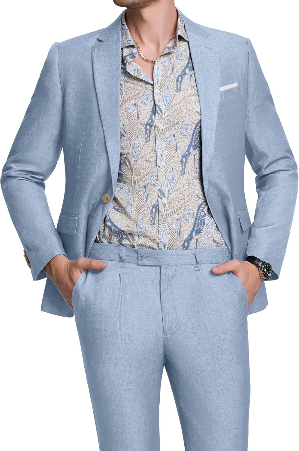 Men 2 Piece Suit Set Tencel Linen Men Suit Blazer Pants Lightweight Slim Fit Prom Tuxedo for Summer Beach Wedding