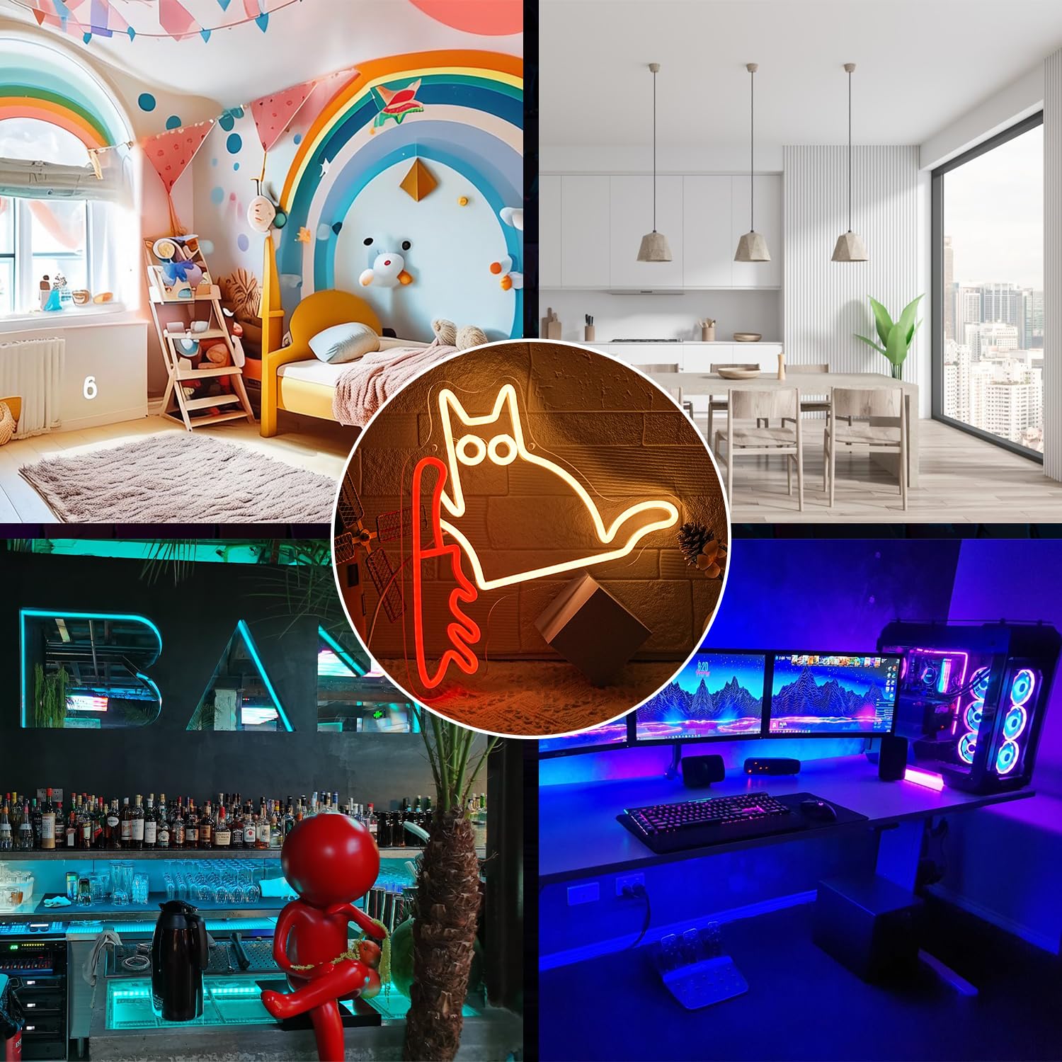 Katze mit Messer Neon Schild für Wanddekoration Lustige Katze Neon Licht Cat Neon Licht LED Katze für Nette Katze Home Wand Dekor Kid Room Schlafzimmer Haustier Shop