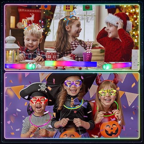 Miniatura 4 de 175 piezas que brillan en la oscuridad, suministros para fiestas, 25 lentes con luz LED, 25 varillas de espuma de neón, 20 diademas iluminadas para