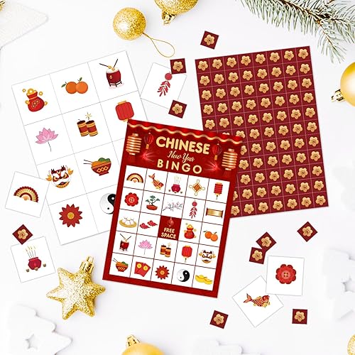 Miniatura 3 de Lesixur Juegos de bingo de año nuevo chino juegos de bingo de víspera de año nuevo lunar para 24 jugadores, suministros de fiesta de feliz año