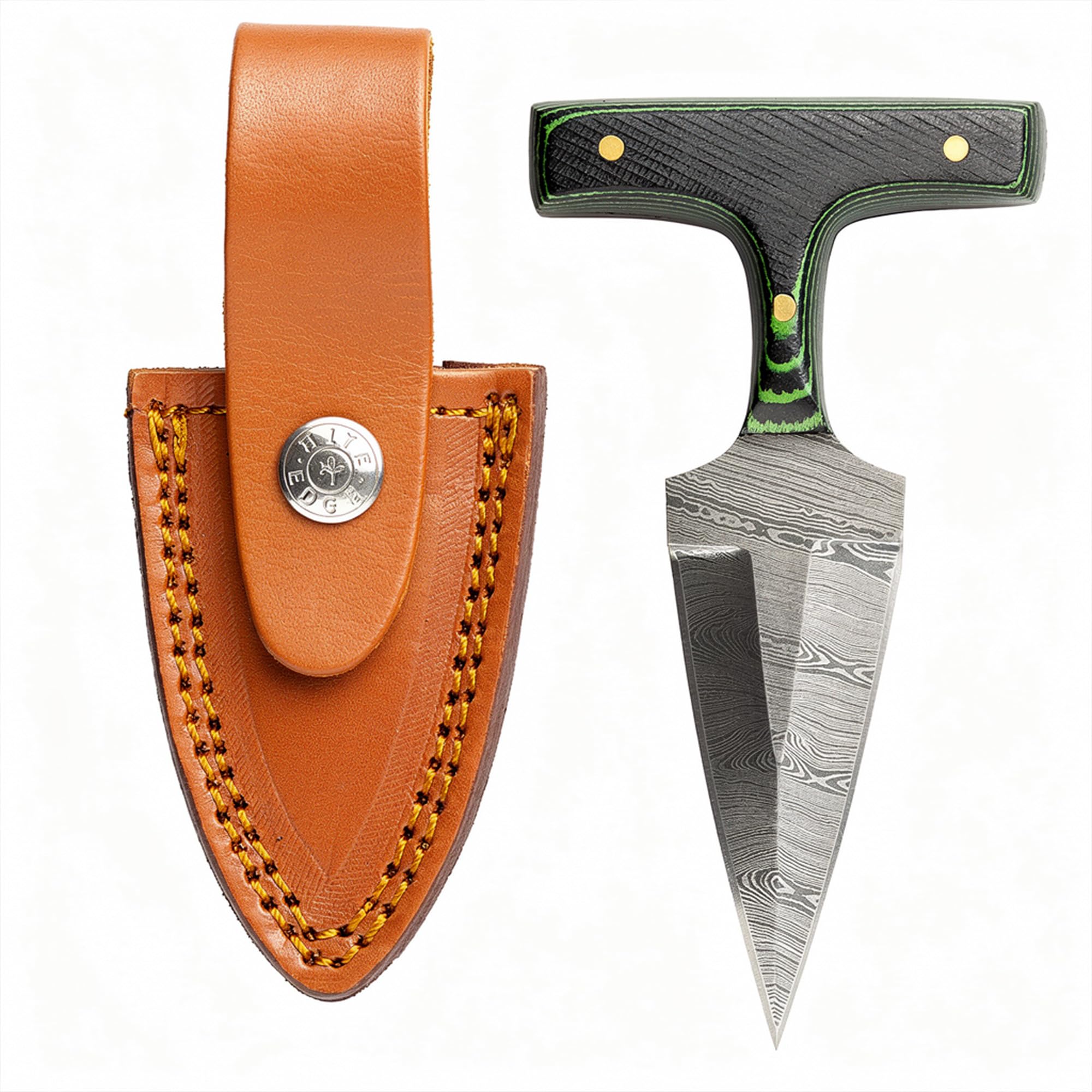 SANZ Damascus Bowie Knife 4.5 Inch - Camping Knife with Micarta Handle, Full Tang Blade & Sheath - Outdoor Knife for Hunting, Camping & Outdoor uses