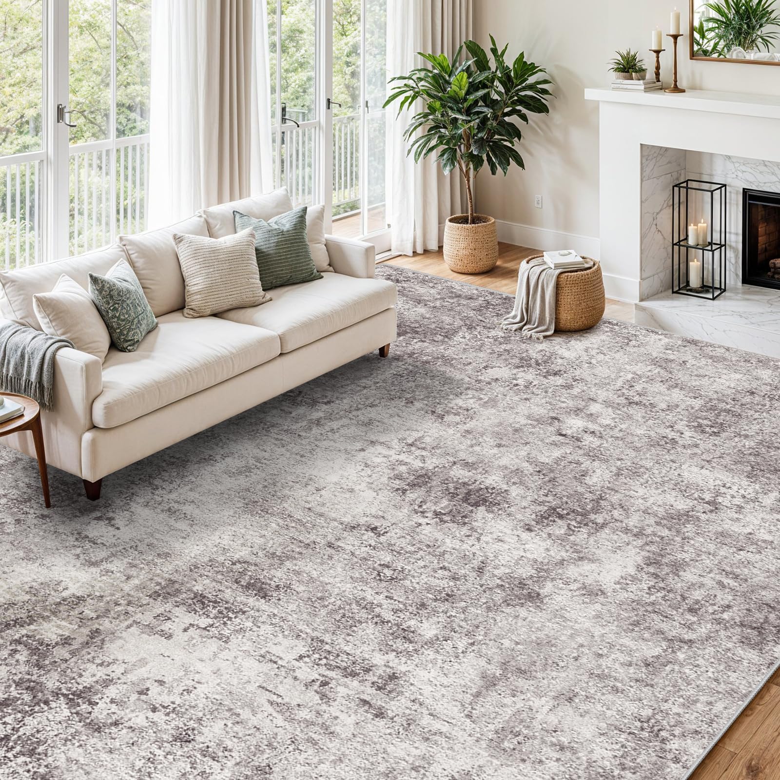 Photo 1 of 12x15 Area Rug for Living Room - Washable Modern Abstract Soft Thin Large Rugs Indoor Non Shedding Floor Non Slip Carpet for Nursery Bedroom Under Dining Table Home Office Decor - (Gray Cream,12x15)