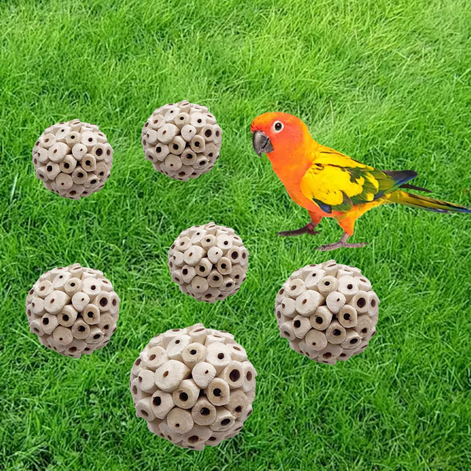 6 Pieces Sola Atta Ball Parrot Biting Toy Bird Chew Accessories Natural Sola Plant Material for Birds, Rabbits, Hamsters and Small Pets. - image 4