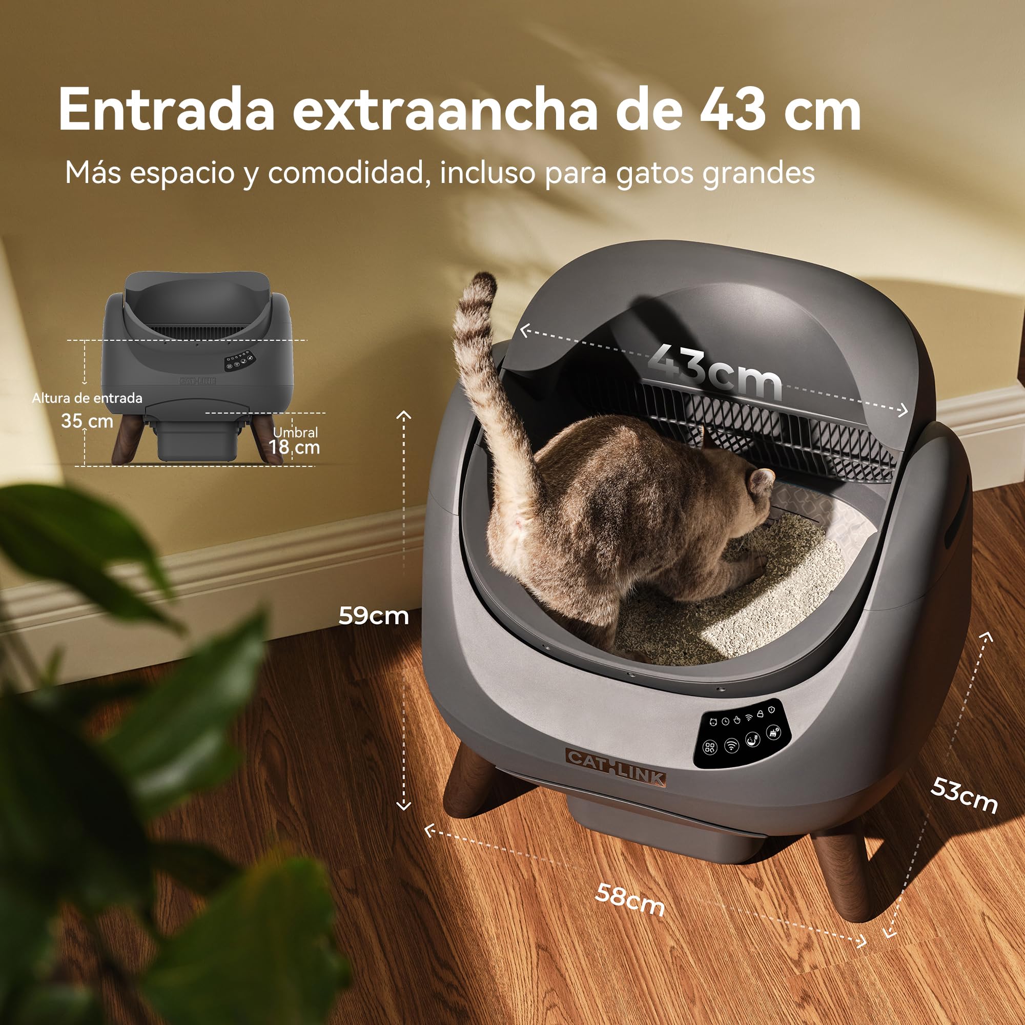 CATLINK Arenero Autolimpiable para Gatos, Caja de Arena Automática con Entrada Superior, Wi-Fi 5 GHz, Gran Capacidad 12L, Compatible con Todo Tipo de Arenas, Ideal para Hogares con Varios Gatos