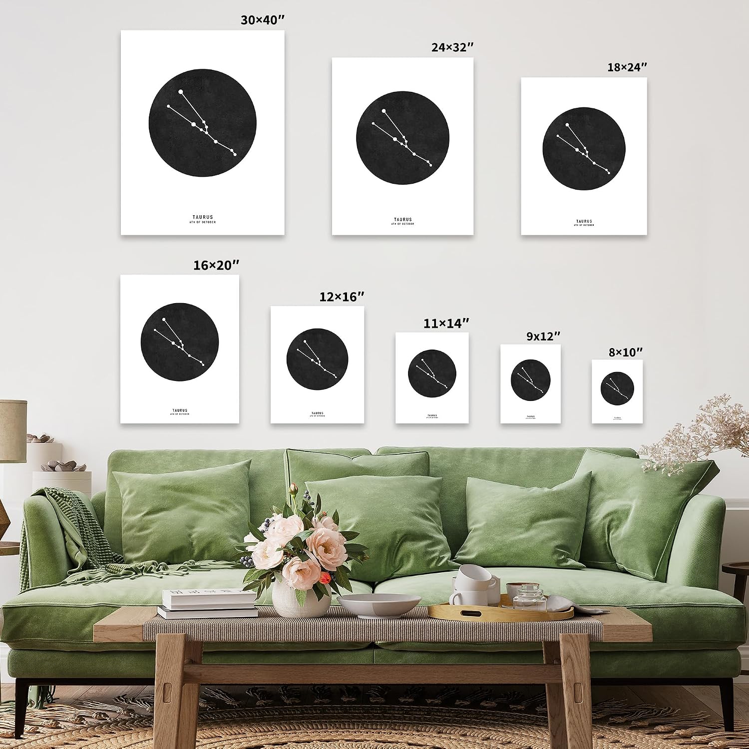 Poster Master Personalized Taurus Print, Customized Black Star Map Poster and Canvas, Zodiac Sign Art, Gift for Family, Loved Ones, Friends, Available in 8x10 to 30x40