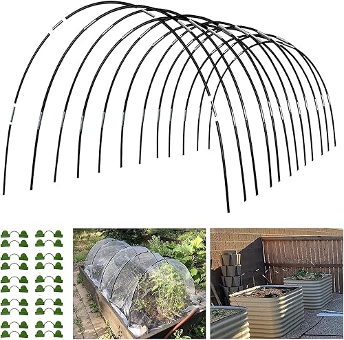 Miniatura 15 de Aros de jardín túnel de cultivo para camas elevadas, 6 juegos de aros de acero inoxidable de 25.6 x 31.5 pulgadas, marco de estacas de jardín