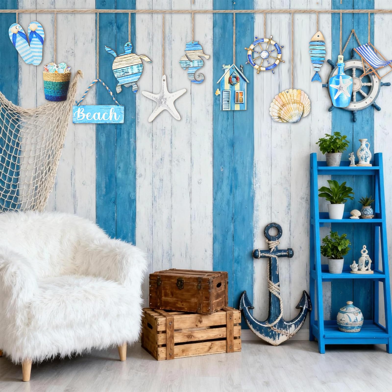 27 Stück Maritime Dekoration Set, Maritime Deko Outdoor, Nautische Dekoration, Maritimes Geschenke Küsten Stil Dekos, Wanddeko Meer & Ozean Deko für Wohnzimmer Schlafzimmer Kinderzimmer Küche, Haushalt & Wohnen