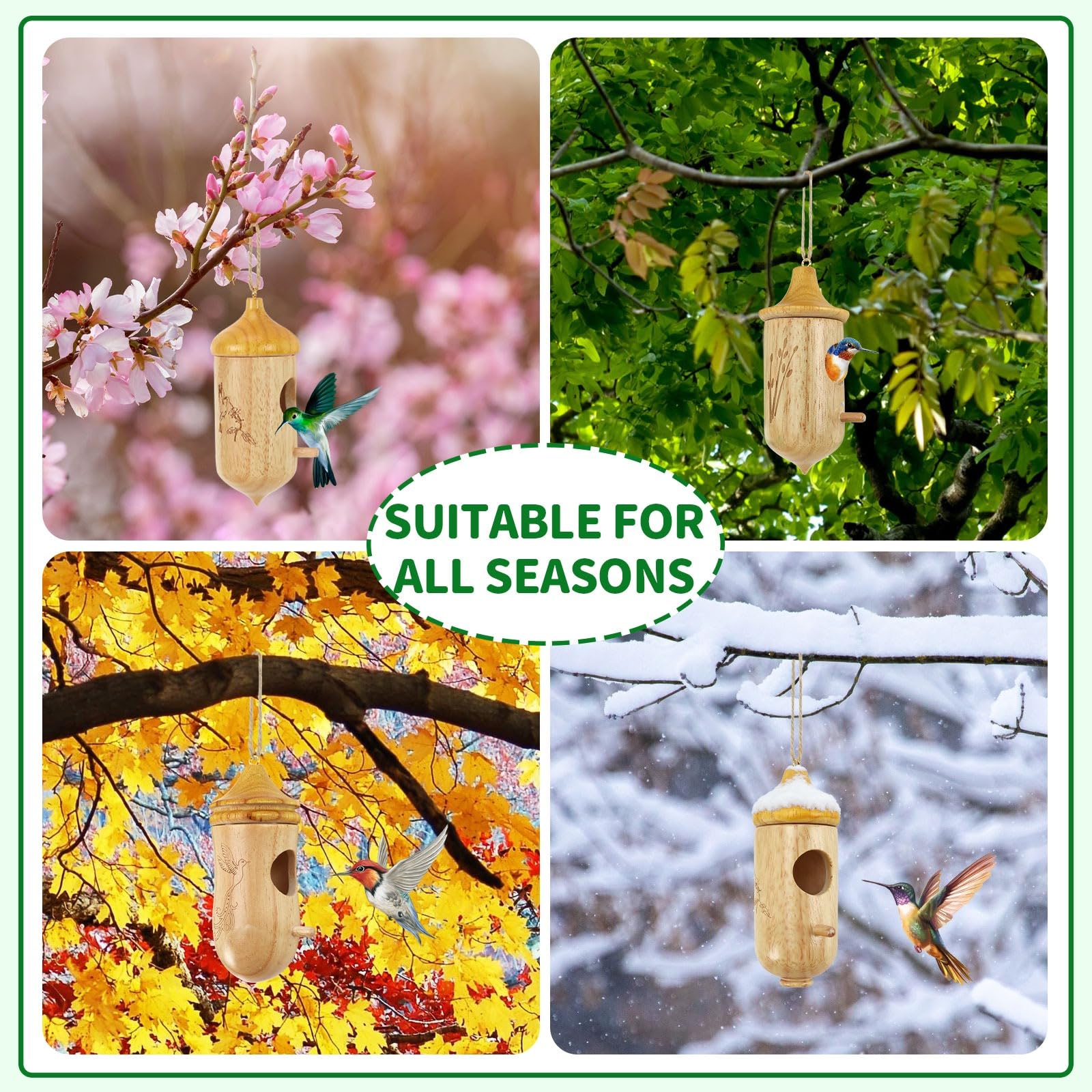 NOVWANG 4 PCS Hummingbird House Solid Wood with Hemp Rope, Outdoor Hanging Bird Watching House Bird House for Gardening Gifts Home Decoration