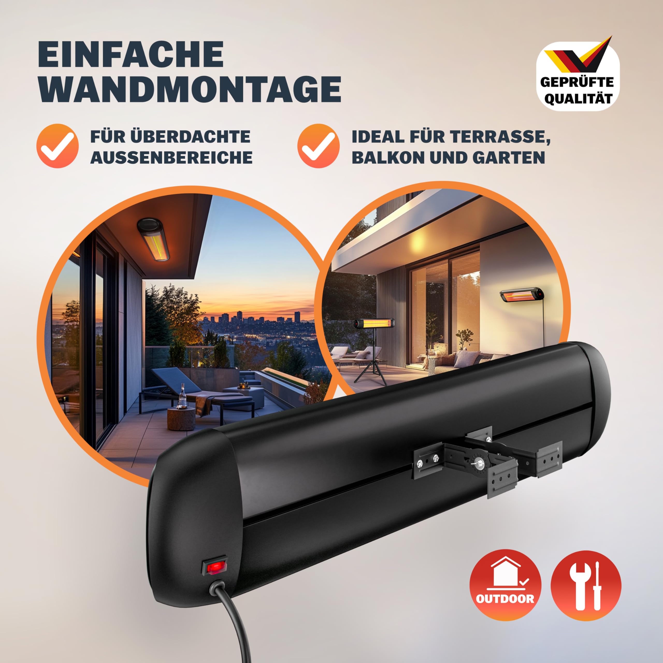 Monzana Stufa a Infrarossi 2500W a Parete 3 Livelli Calore Inclinabile 90° Telecomando Timer 24h