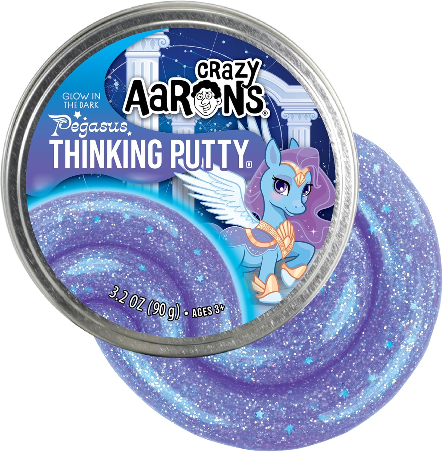 Crazy Aaron's Thinking Putty® - Pegasus - Glow in The Dark Sensory Putty for Kids and Grown ups in a 4" Tin - Creative and Endless Fun, Stress Relief Therapy Toys, Never Dries Out - Made in USA