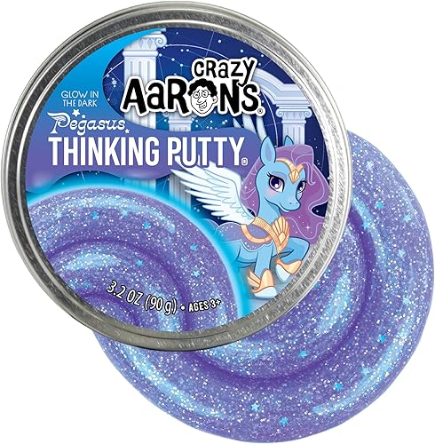 Crazy Aaron's Thinking Putty - Pegaso - Masilla sensorial que brilla en la oscuridad para niños y adultos en una lata de 4" - Diversión creativa e