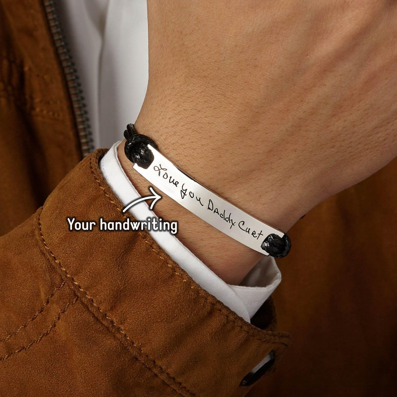 Pulsera con escritura manuscrita para hombres, real escritura manuscrita joya, cumpleaños Presents para él aniversario para novio San Valentín Día de la Madre Navidad cumpleaños aniversario