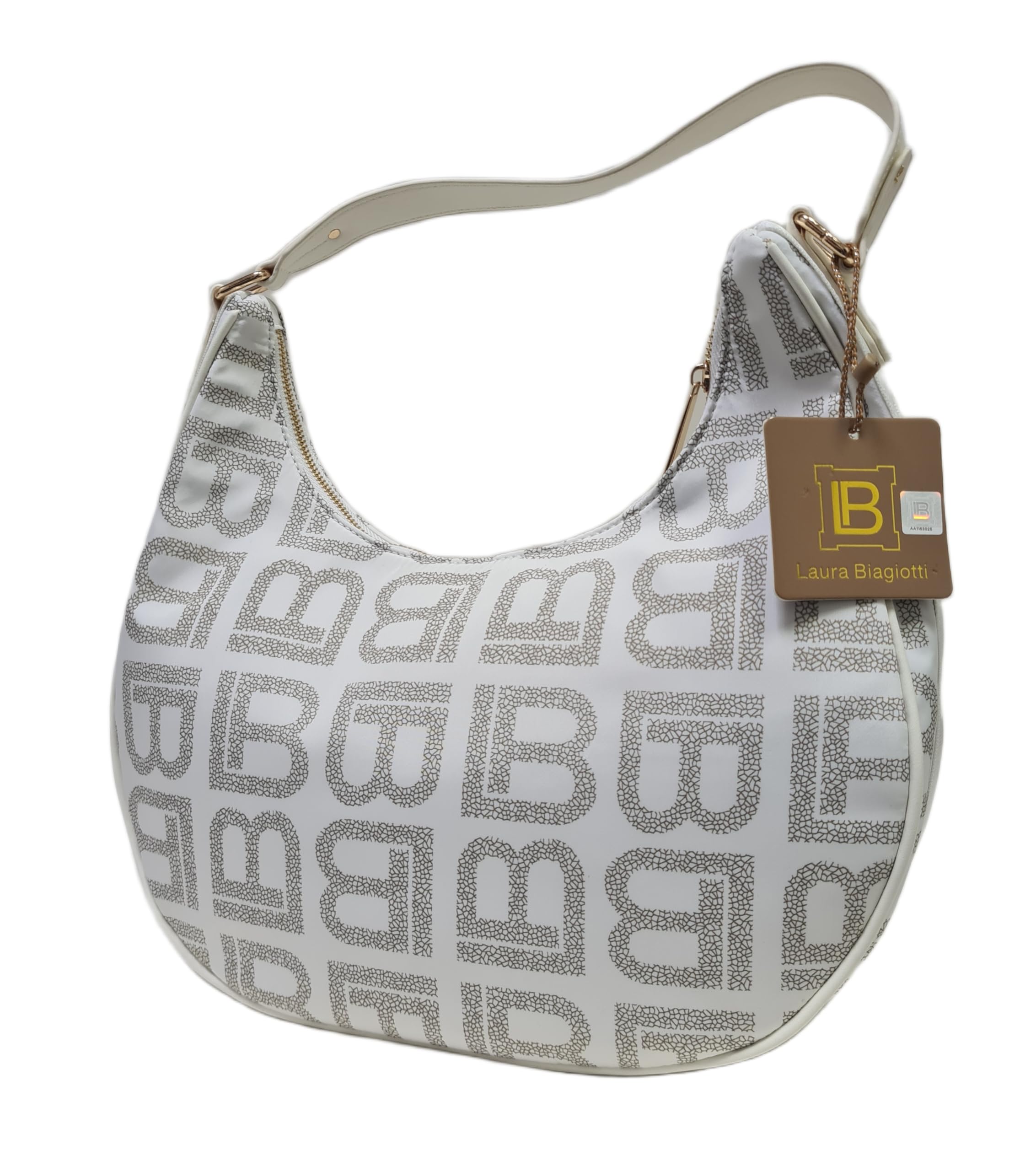 Laura Biagiotti Borsa a Spalla e Tracolla Donna Linea Dimension, Nylon Impermeabile, Logo LB, Riporti in Pelle Sintetica e Nastro Dimensioni 37x36x12 CM Art. LB26S-108-2 | Leggera
