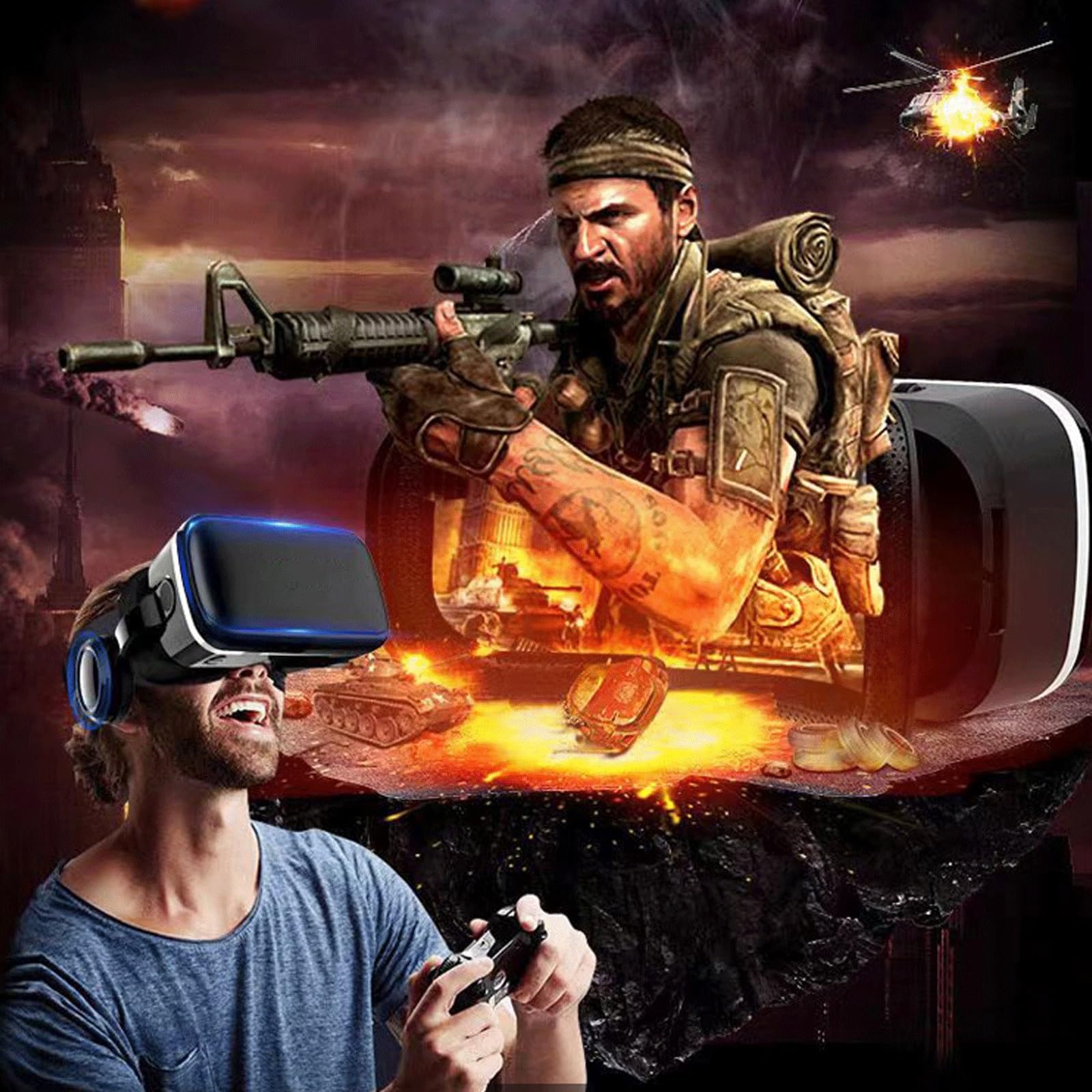 Auriculares de Realidad Virtual, VR Gafas Movil, 3D Juegos VR Headset Glasses con Mando para Juegos Videos para 14 13 12 11 Pro MAX, VR Gafas para Android S23 S22 S21 S20 Teléfonos 4.5-6.3in