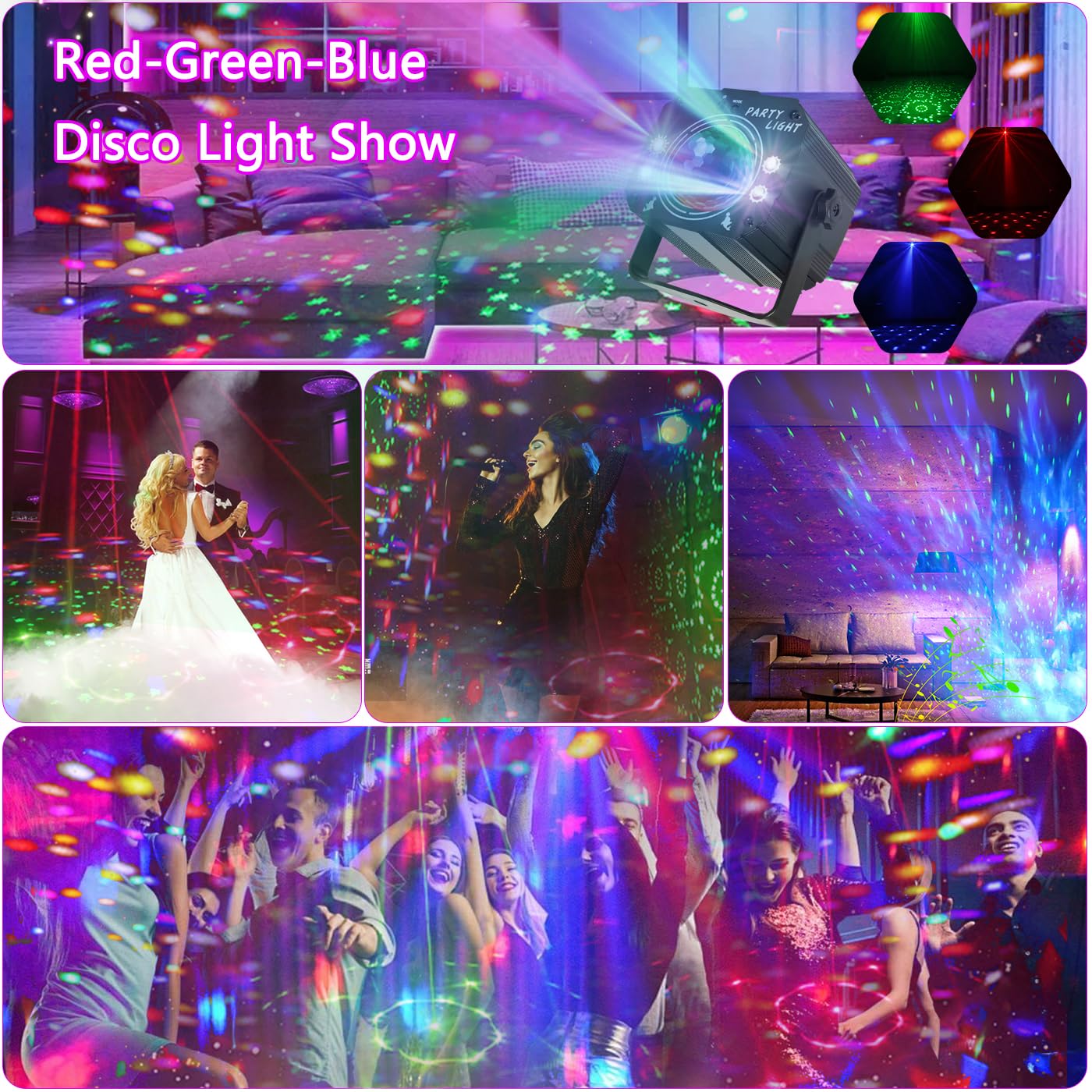 Luci Discoteca con Telecomando, Luci da Discoteca Acustiche Stroboscopiche a LED, Luci da Festa con cavo USB da 2M per Feste di Compleanno, Halloween, Natale