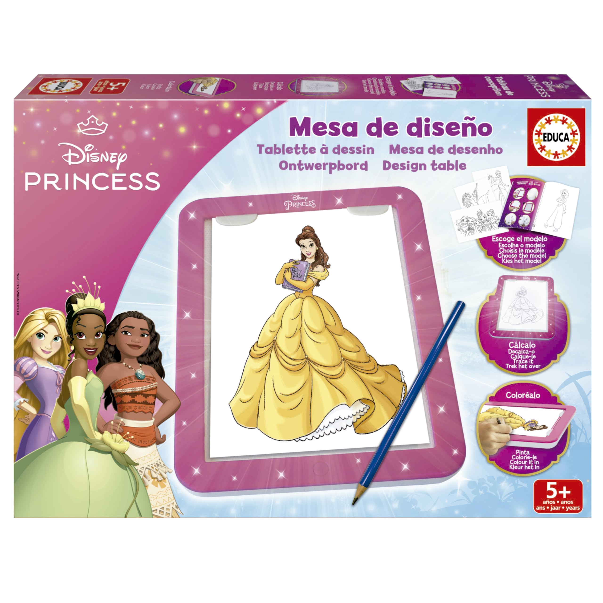 Educa - Disney Princess Design Table! Create, Paint and Decorate with the New Luminous Drawing Tablet! More than 25 Different Models to Draw as Many Times as You Like Ages 5+ (20006)