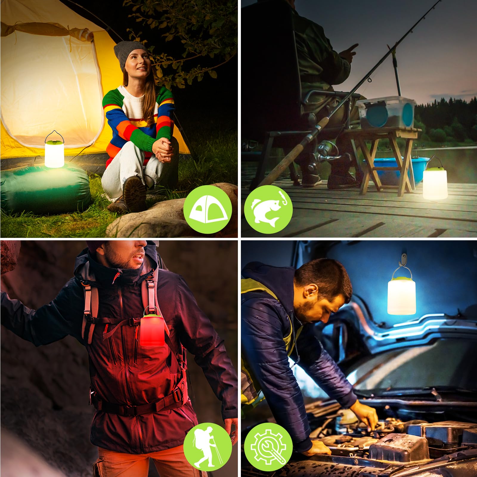 BOBKID Linterna LED de camping, luz de camping recargable, 4 modos, linternas al aire libre con 1000 lm, resistente al agua, luz de campamento de emergencia portátil para huracanes, senderismo, kits