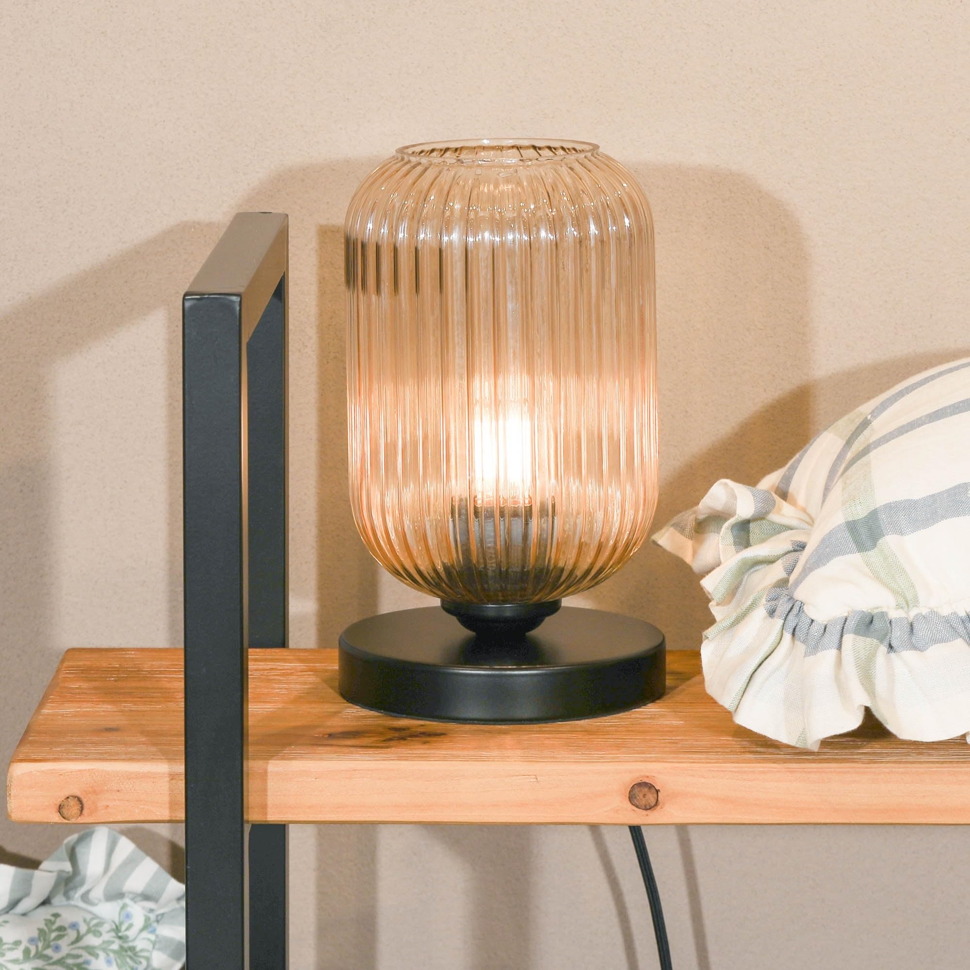 Maison Black Fluted Smoked Glass Table Lamp With Metal Base
