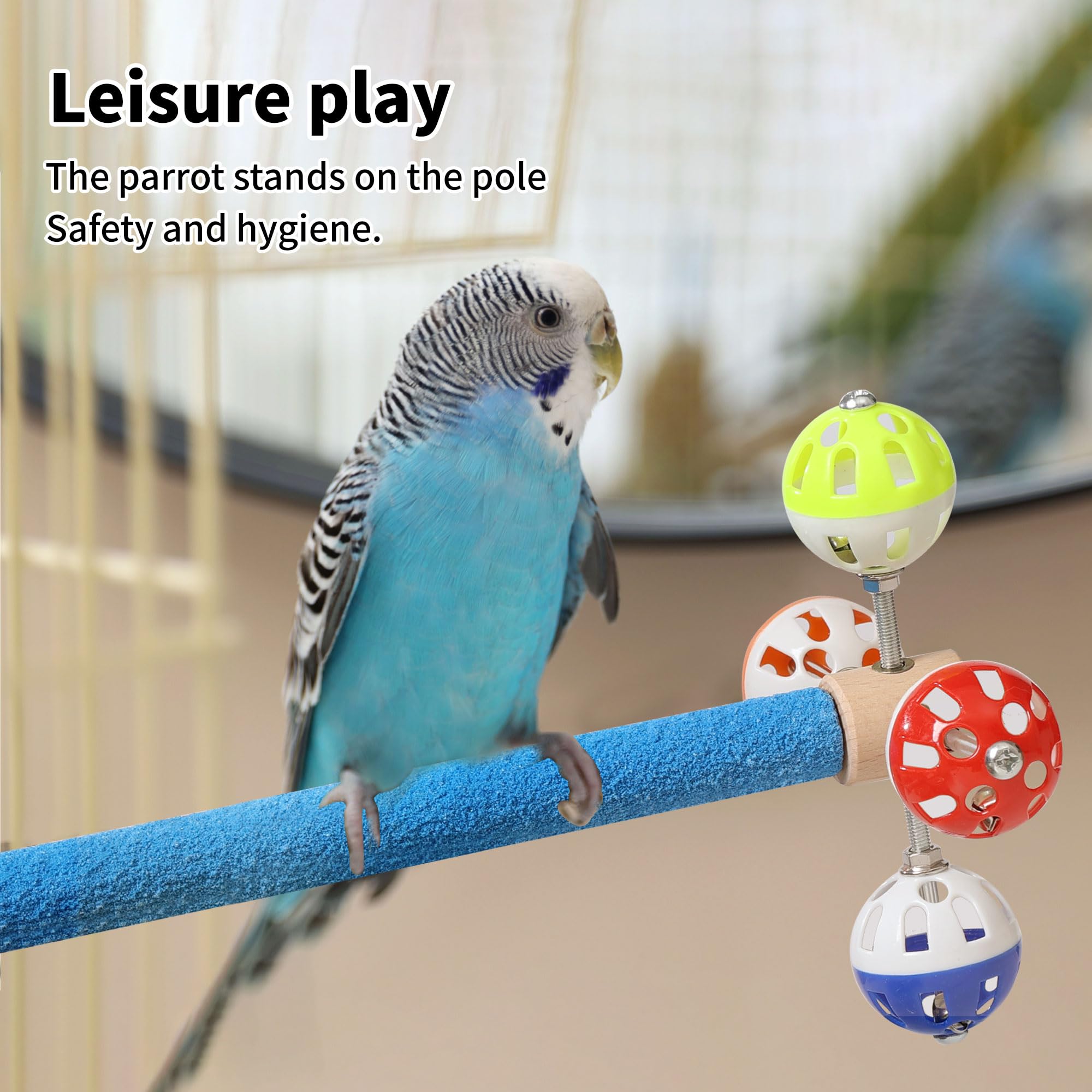 Luxury Parrot Exercise Perch with Rotating Chew Toys, Wooden Bird Cage Accessories - Image 3