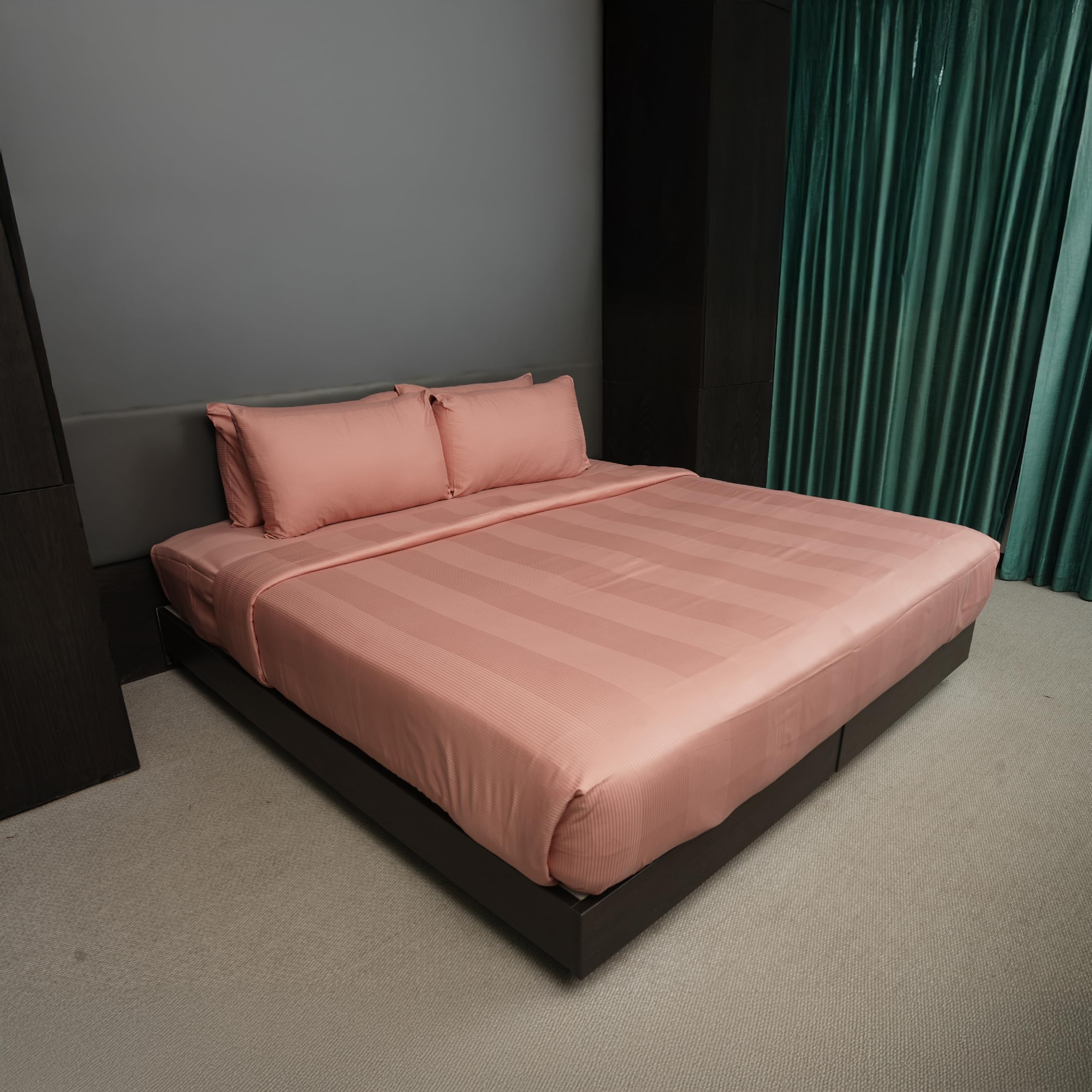 Oyvu Luxury Duvet Cover for Bedsheet | 300TC | Rose Tan 100% Cotton | Variegated Stripes Design | Duvet Cover for Bedroom, Living Room 92”x 102” inch | Pack of 1-image-27