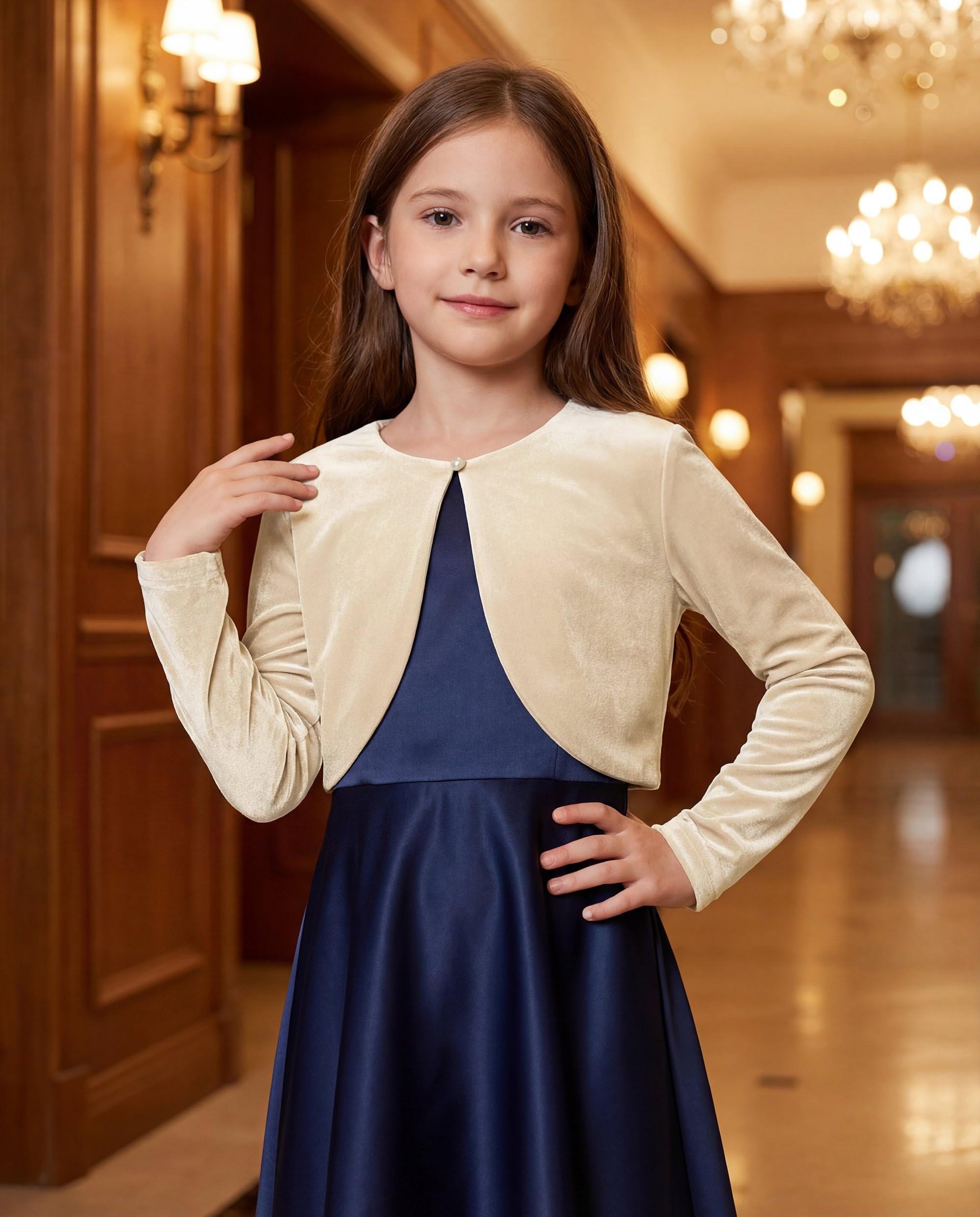 Bolerose Boléro Pull en Velours à Manches Longues pour Fille Enfant