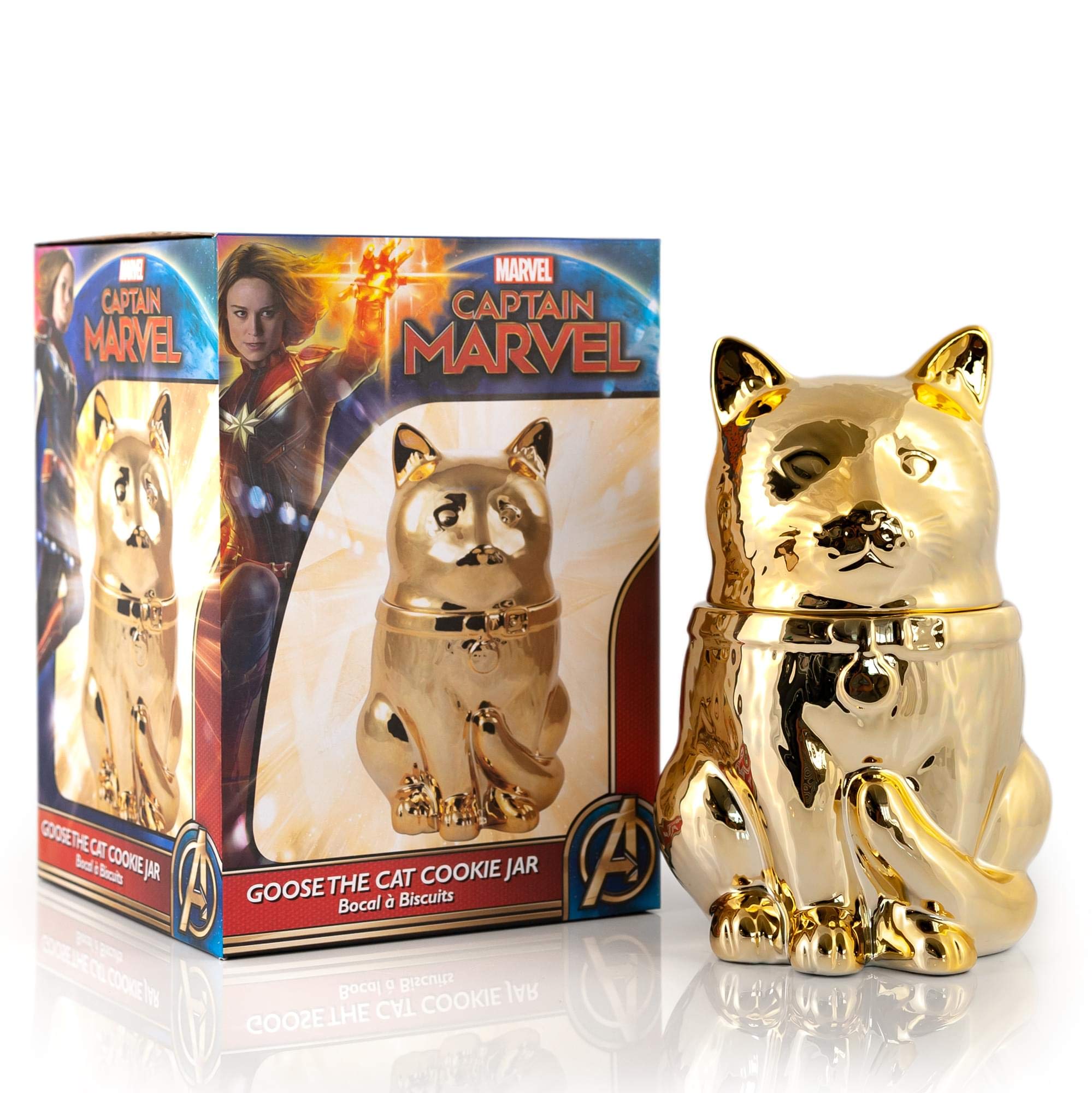 Marvel Goose The Cat Cookie Jar - Gold Ceramic -4 Marvel Goose The Cat Cookie Jar - Gold Ceramic -4