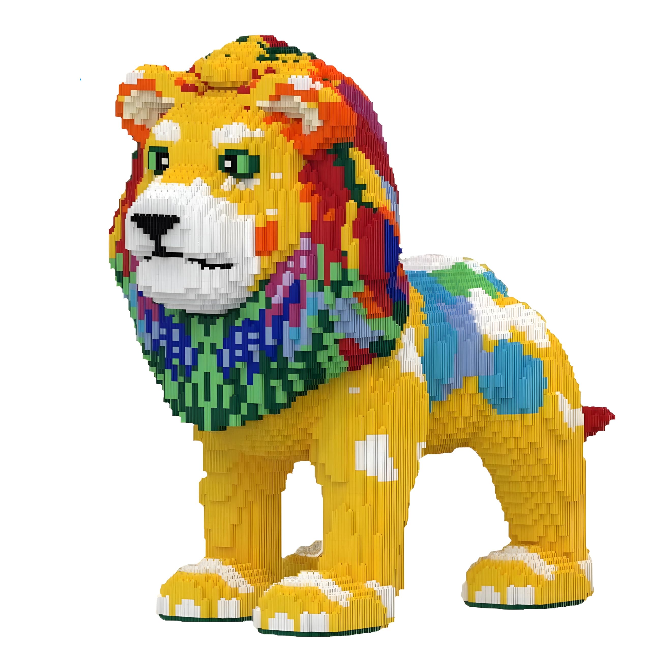 Lion Building Blocks Set, 18713 PCS Micro Bricks Rainbow Standing Male Lion Construction Model, Creative 3D Colorful Animal Sculpture Building Toys for Home Decor Display, STEM Educational Brick Kit
