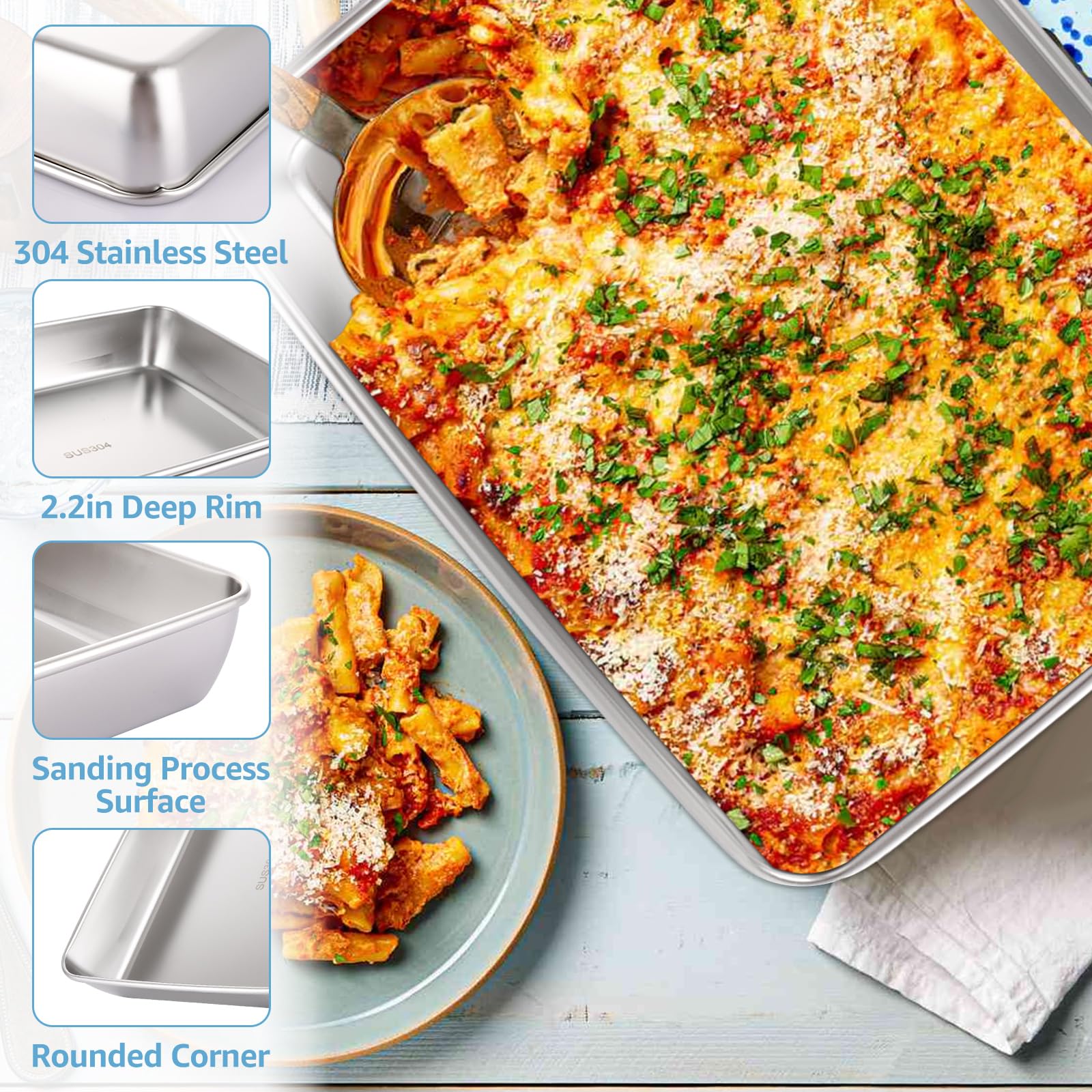 Oungy 3PCS Baking Trays for Oven Non Stick 31 x 24 x 5.5cm Stainless Steel Oven Trays - Image 3