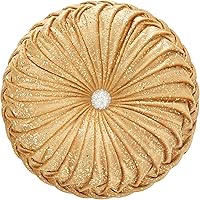EUCIOR Golden Round Velvet Throw Pillow - Handmade Pleated Pumpkin Design, Soft Spandex Fabric, Luxe Crystal Buttons for Sofa Bedroom Decor (15x6 Inch)