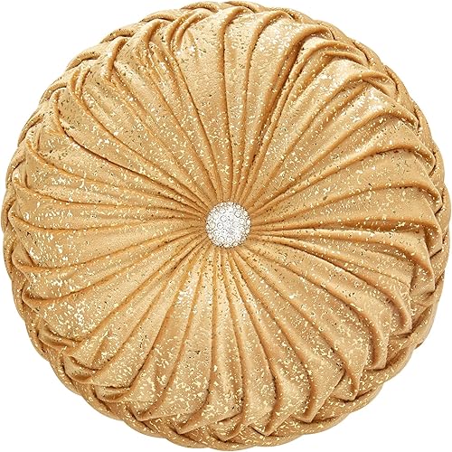 Miniatura 13 de EUCIOR Almohadas Decorativas Doradas, Almohada Circular, Almohadas Decorativas Plisadas de Calabaza Hechas a Mano, Almohadas Doradas, Almohadas