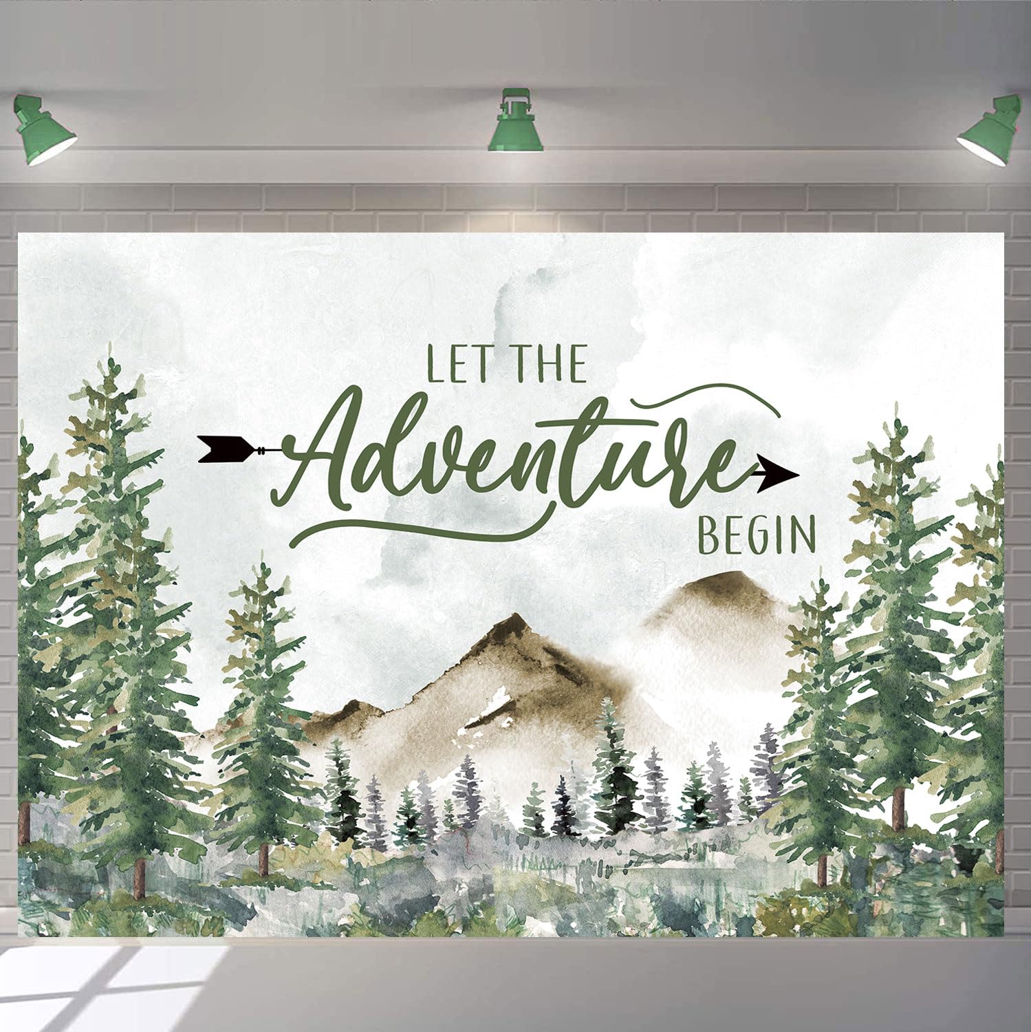 Adventure Awaits Baby Shower Backdrop Let The Adventure Begin Backdrop Mountain Wilderness Adventure Woodland Photography Background for Newborn