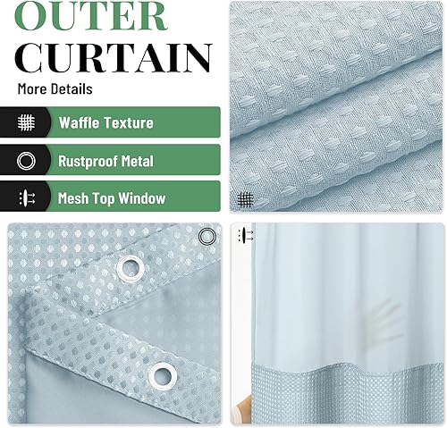 Vista 261 de Dynamene Cortina de ducha larga de tela negra – Cortinas de ducha de tela alta y resistente con textura de gofre, juego de cortina de baño de lujo