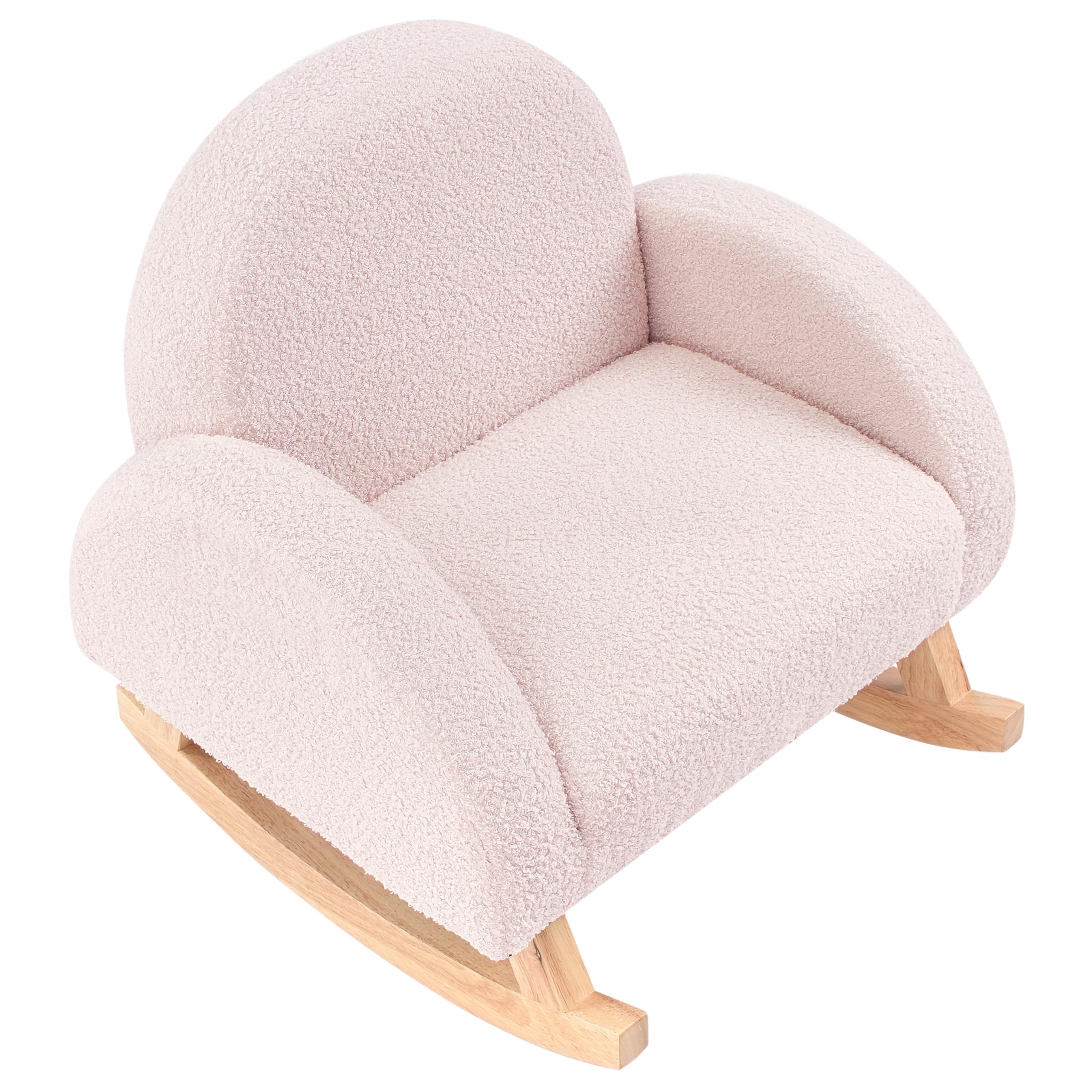 Beliani Kinder-Schaukelstuhl Bouclé pastellrosa gepolstert mit Armlehnen Teddyfell Hug
