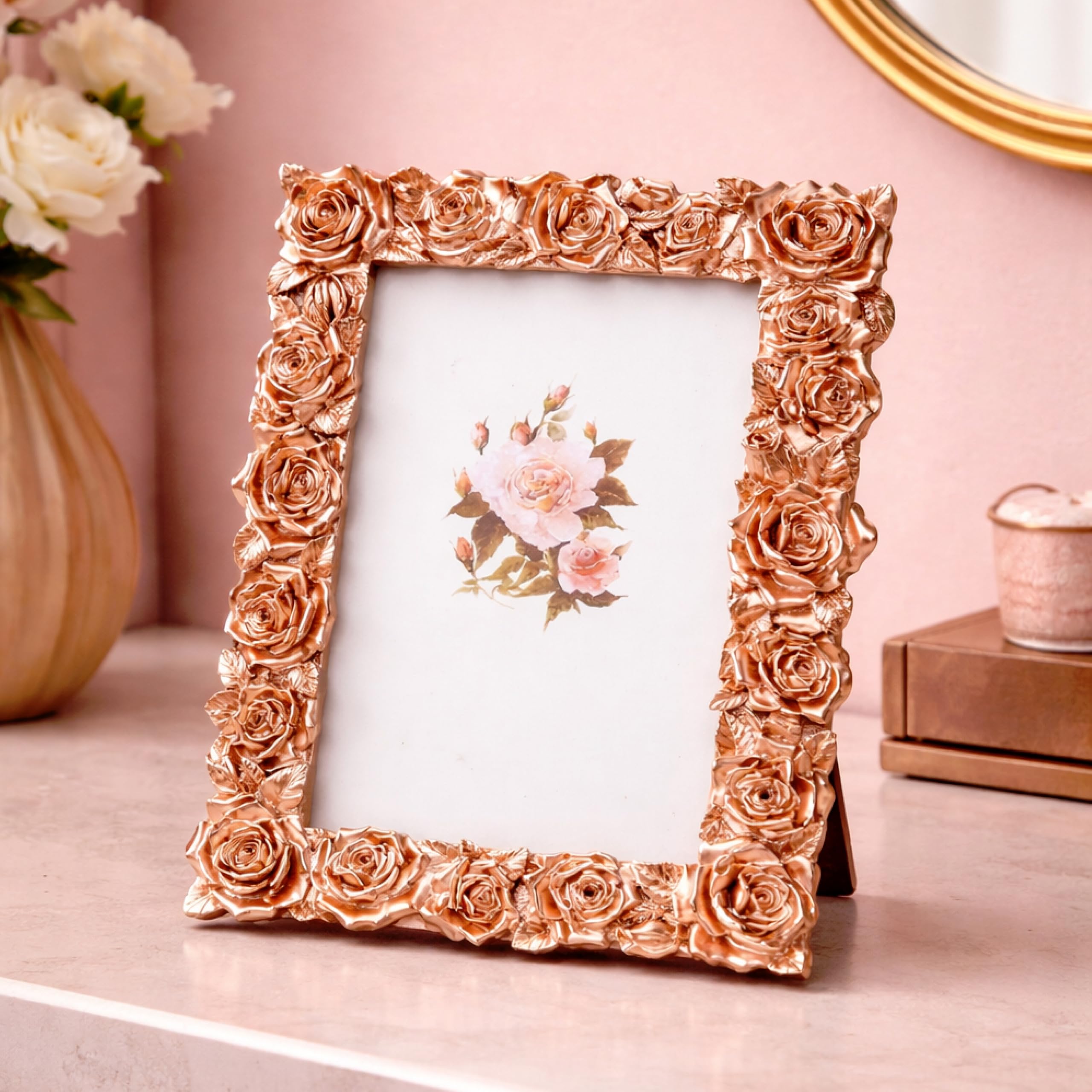 Art Street Elegant Golden Rose Design Resin Vintage Table Photo