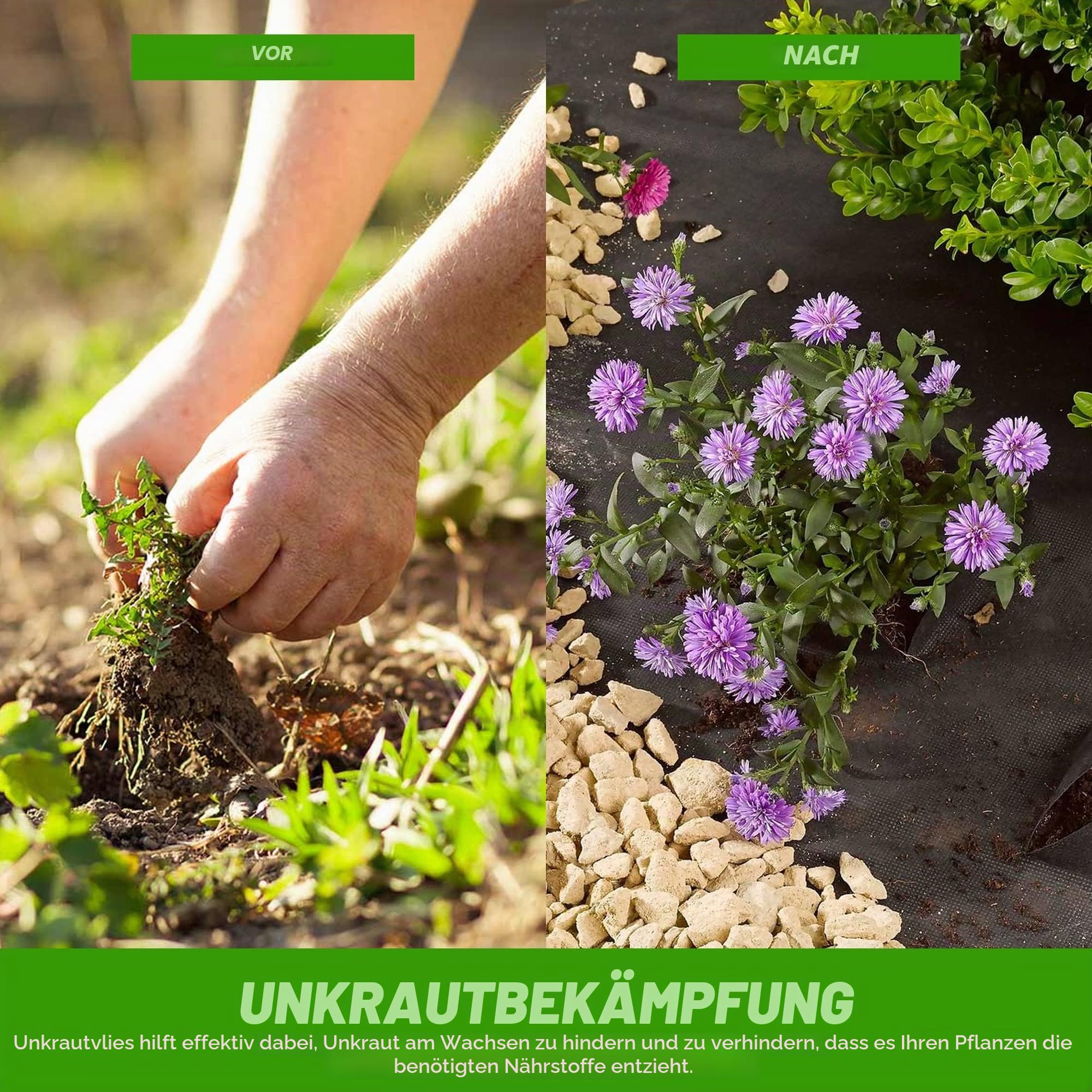 GroundMaster Gartenvlies Wasserdurchlässig (3 m breit x 10 m lang) - Unkrautvlies für Garten, als Bodenvlies, Beetfolie oder Pflanzfolie, leichte 50 g/m² Anti Unkraut Folie, Hochbeet Vlies Plane